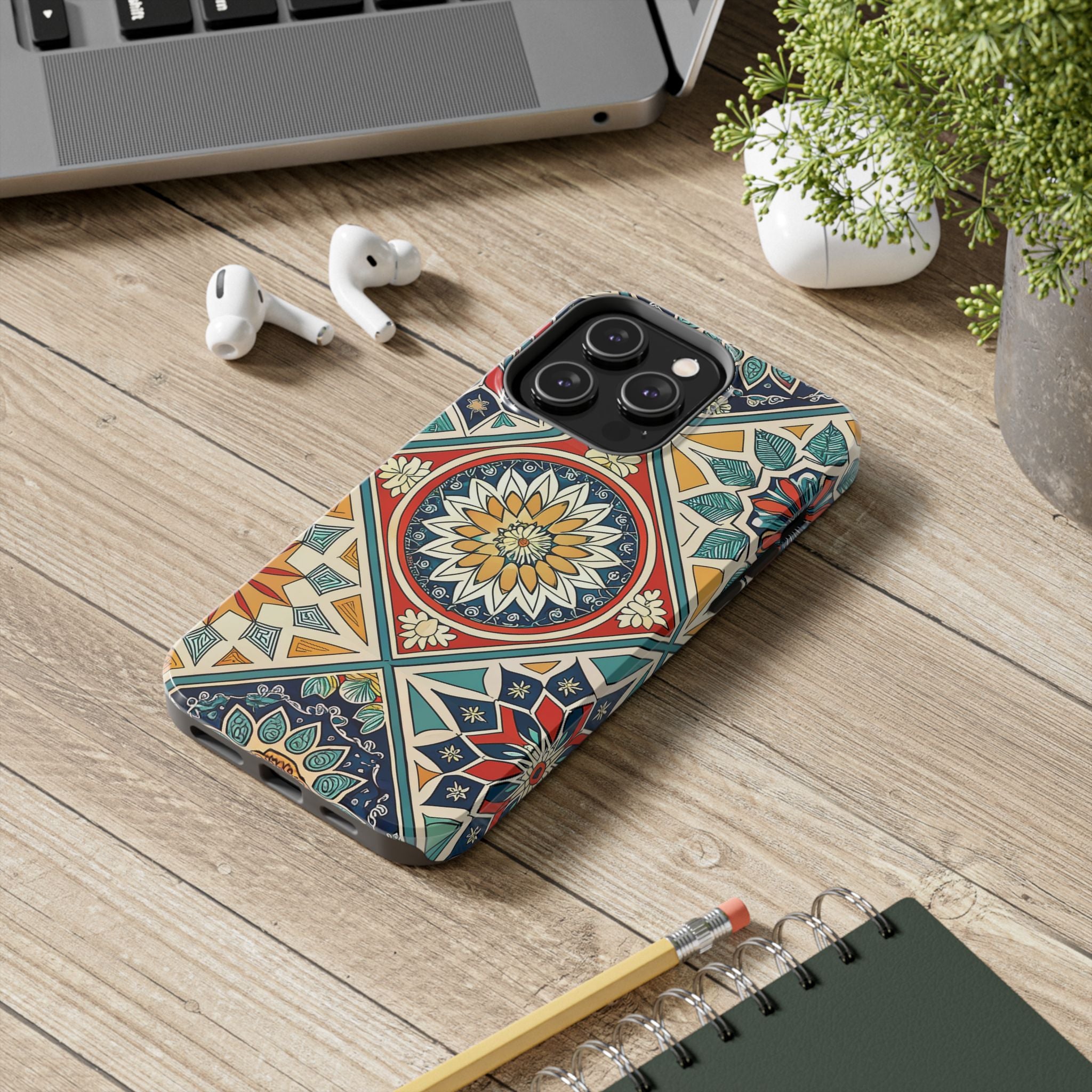 Bohemian Floral Tough Impact Resistant Phone Case Durable Protection with Vibrant Mandala Design iPhone Samsung Cover