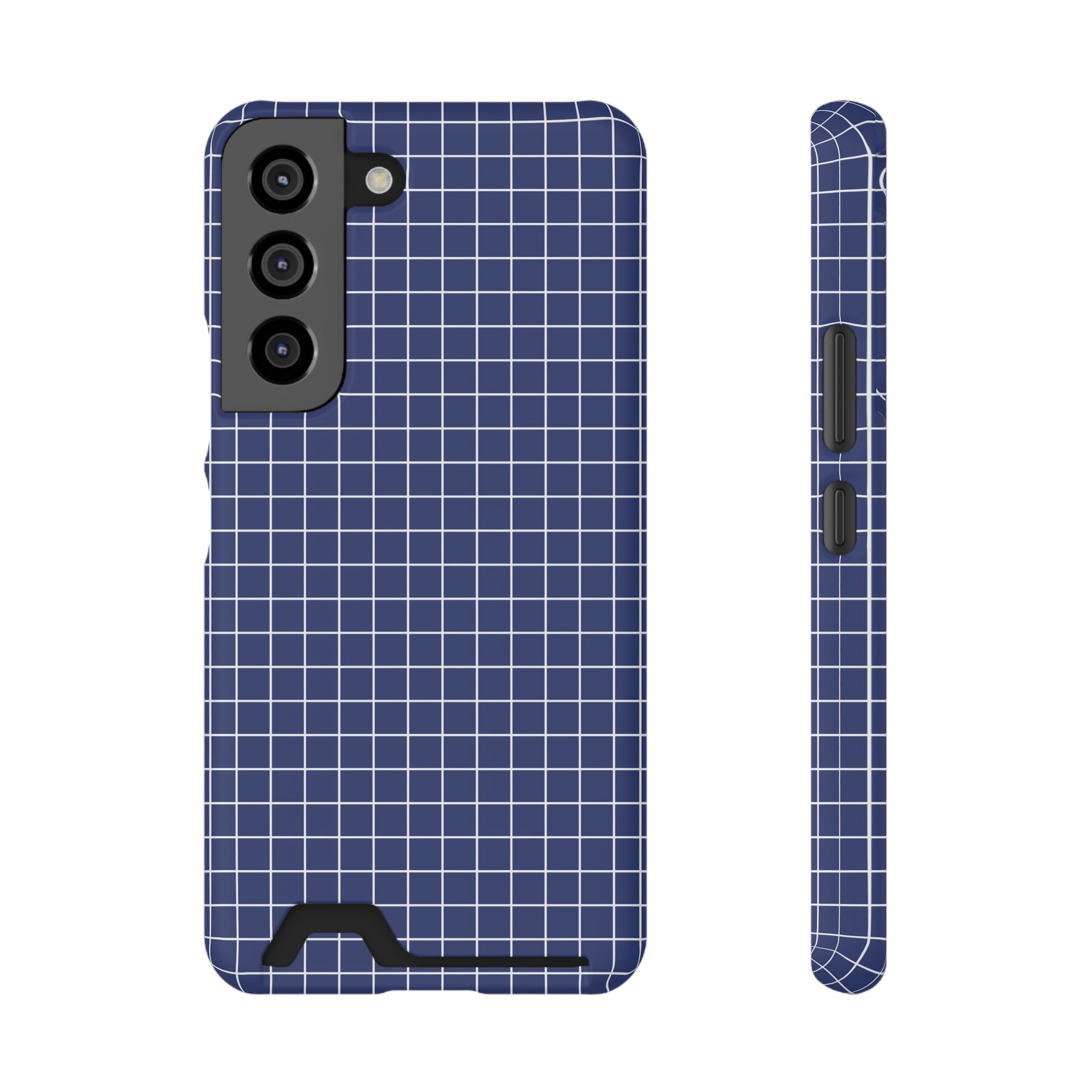 Blue Modern Grid Phone Case with Card Holder - Stylish and Functional Protection