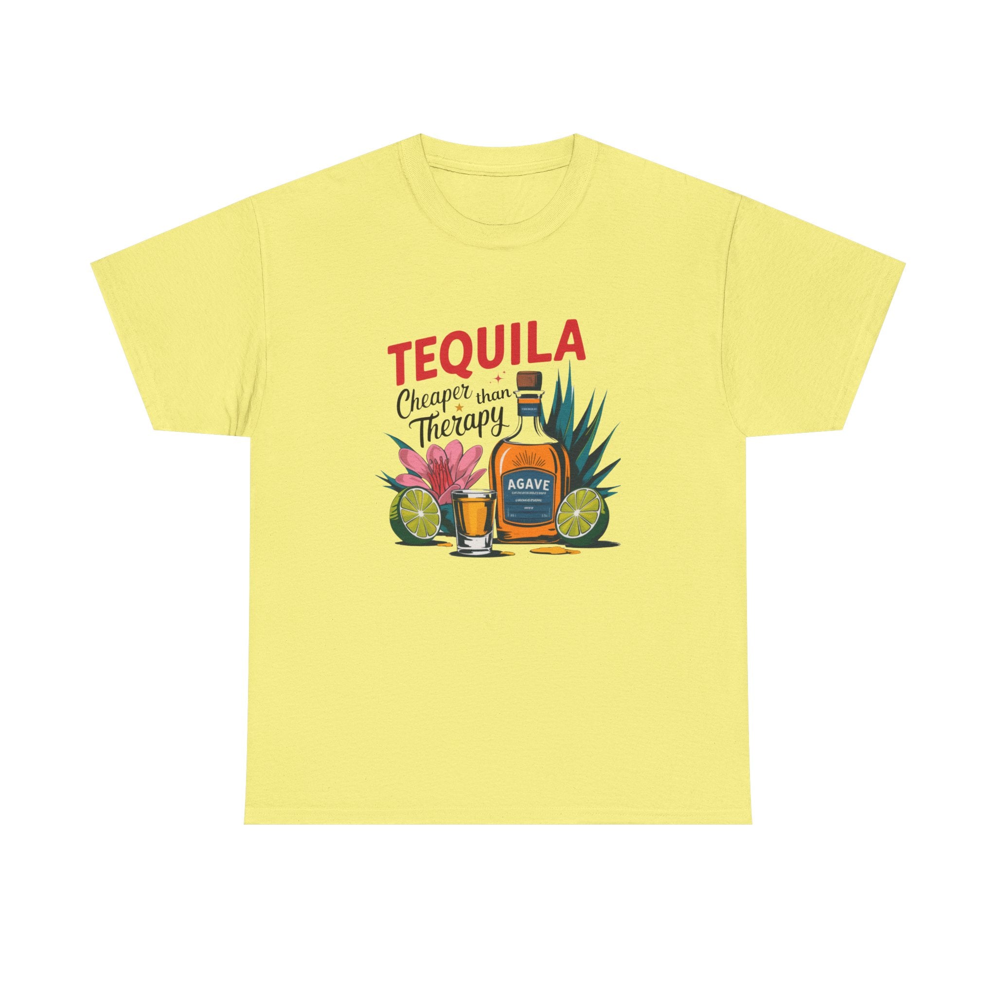 Tequila Therapy Heavy Cotton Tee Fun Drink Quote T-Shirt