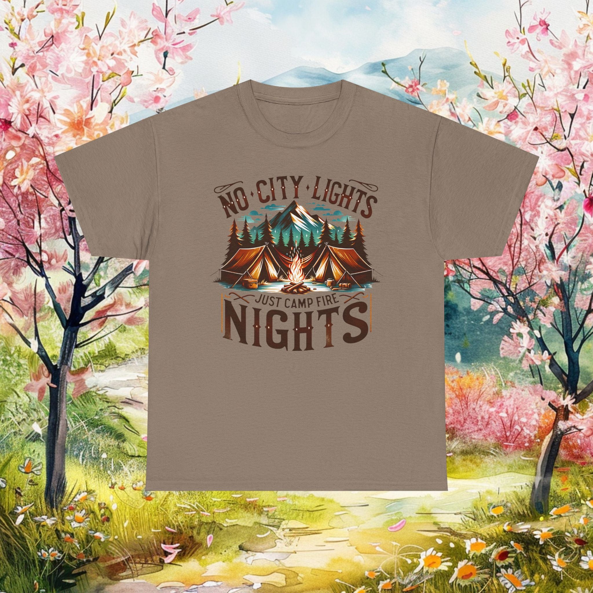 No City Lights Campfire Nights Heavy Cotton Tee Favorite Adventure Camping T-Shirt