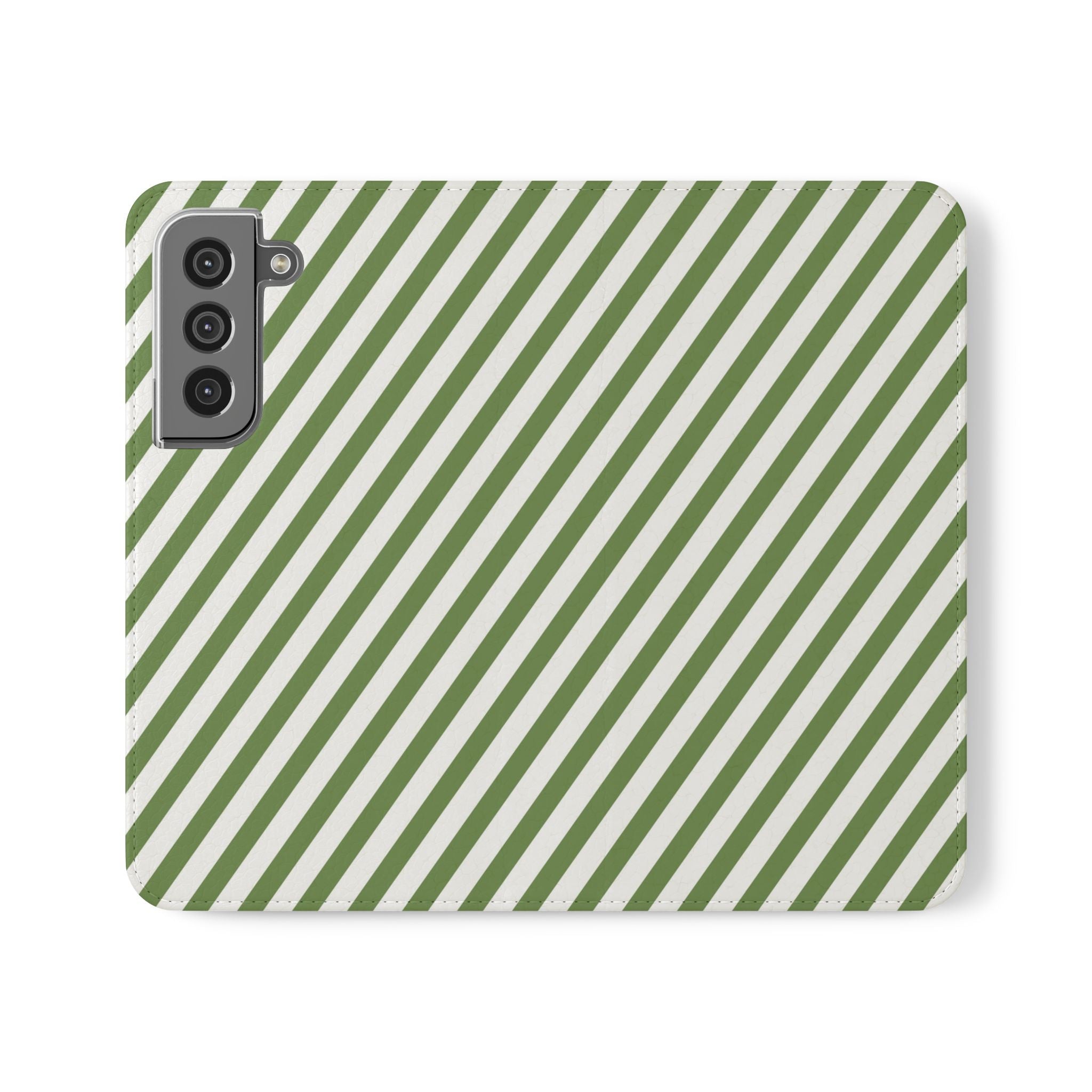Green & White Stripe Flip Mobile Phone Case