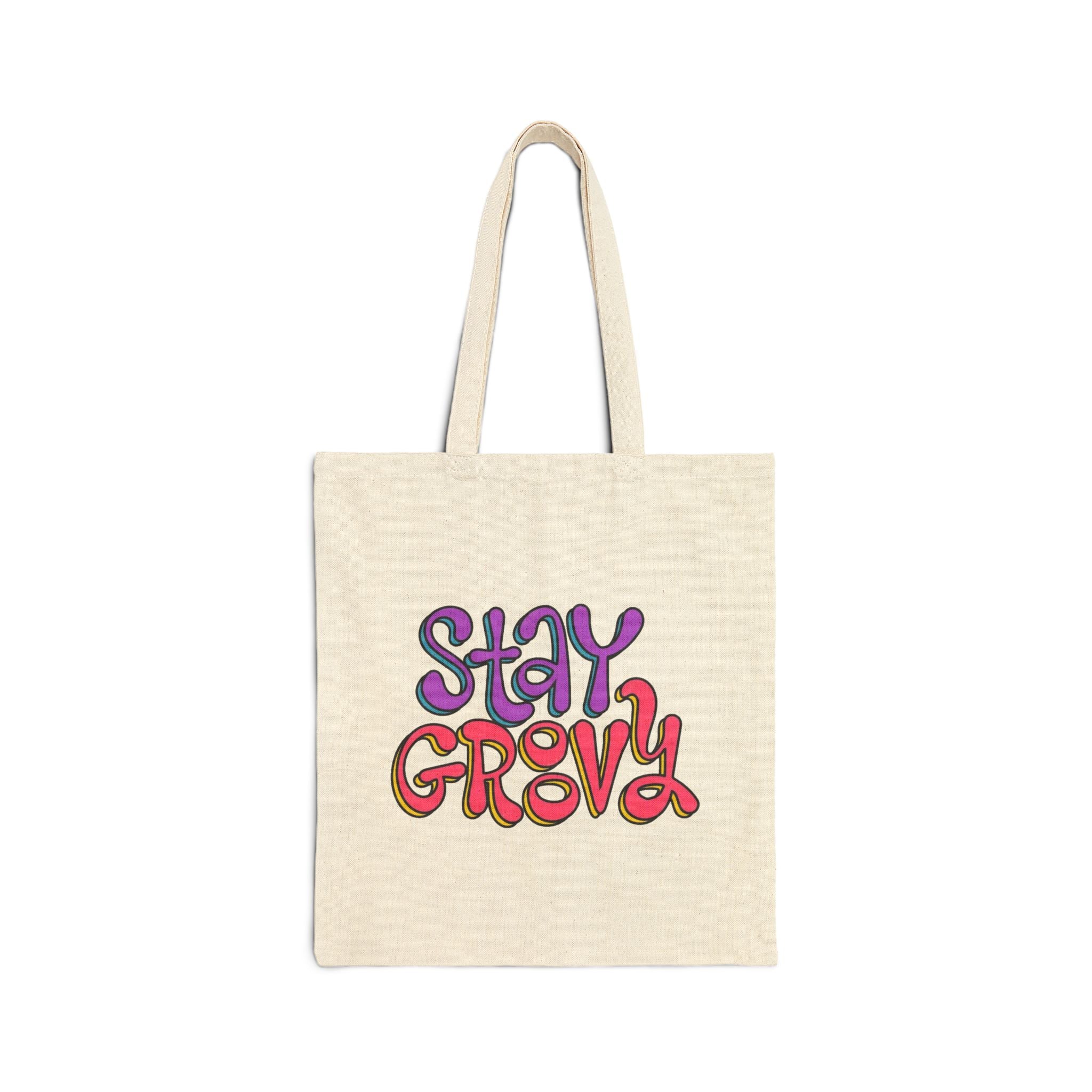 Purple & Red Stay Groovy Cotton Canvas Tote Bag