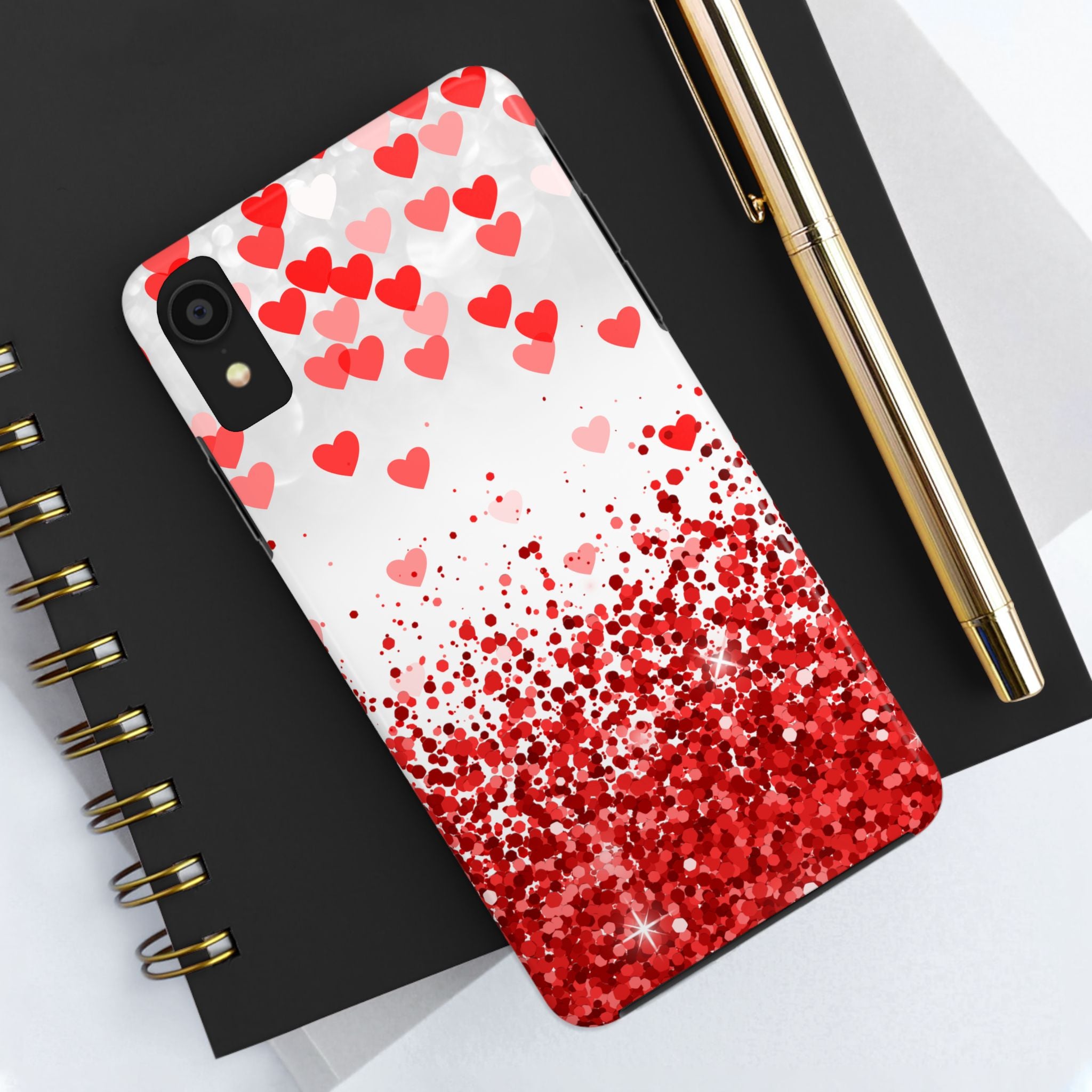 Red Heart Glitter Tough Mobile Phone Case