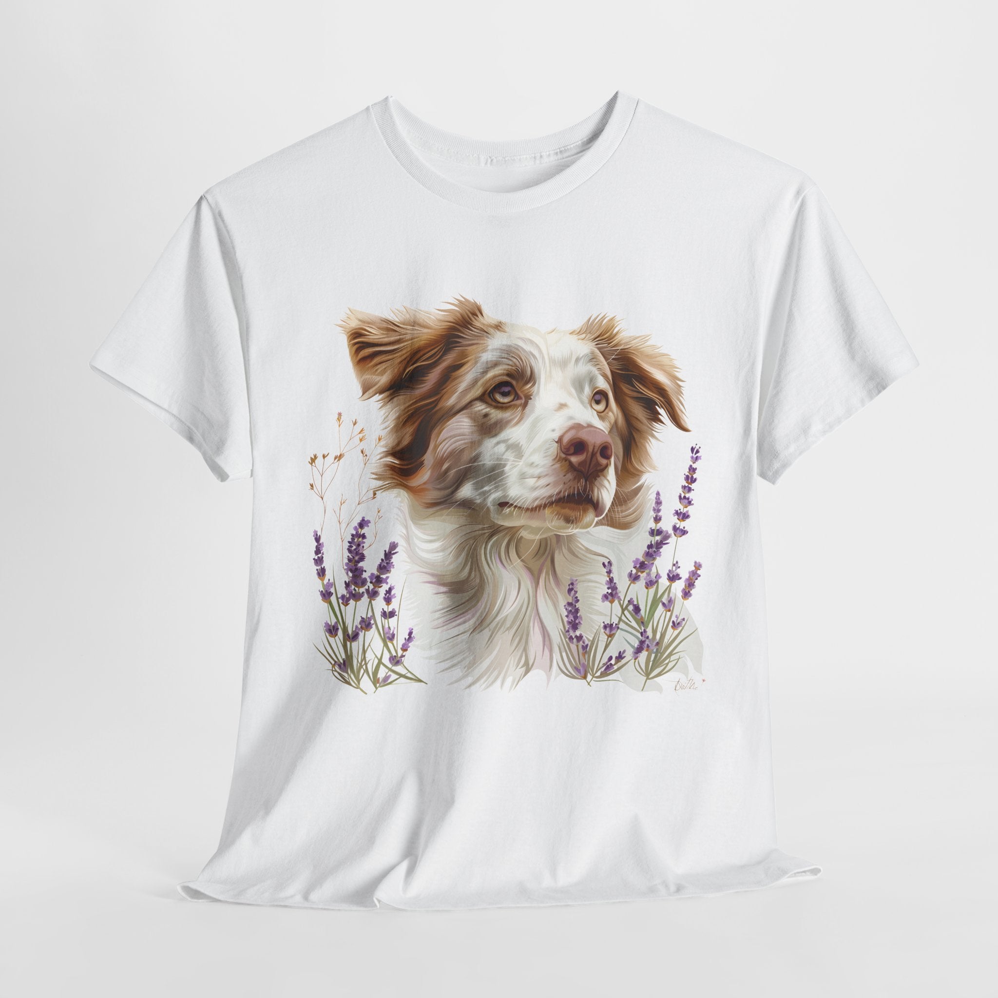 Dog Lover's Heavy Cotton Tee with Floral Design T-Shirt