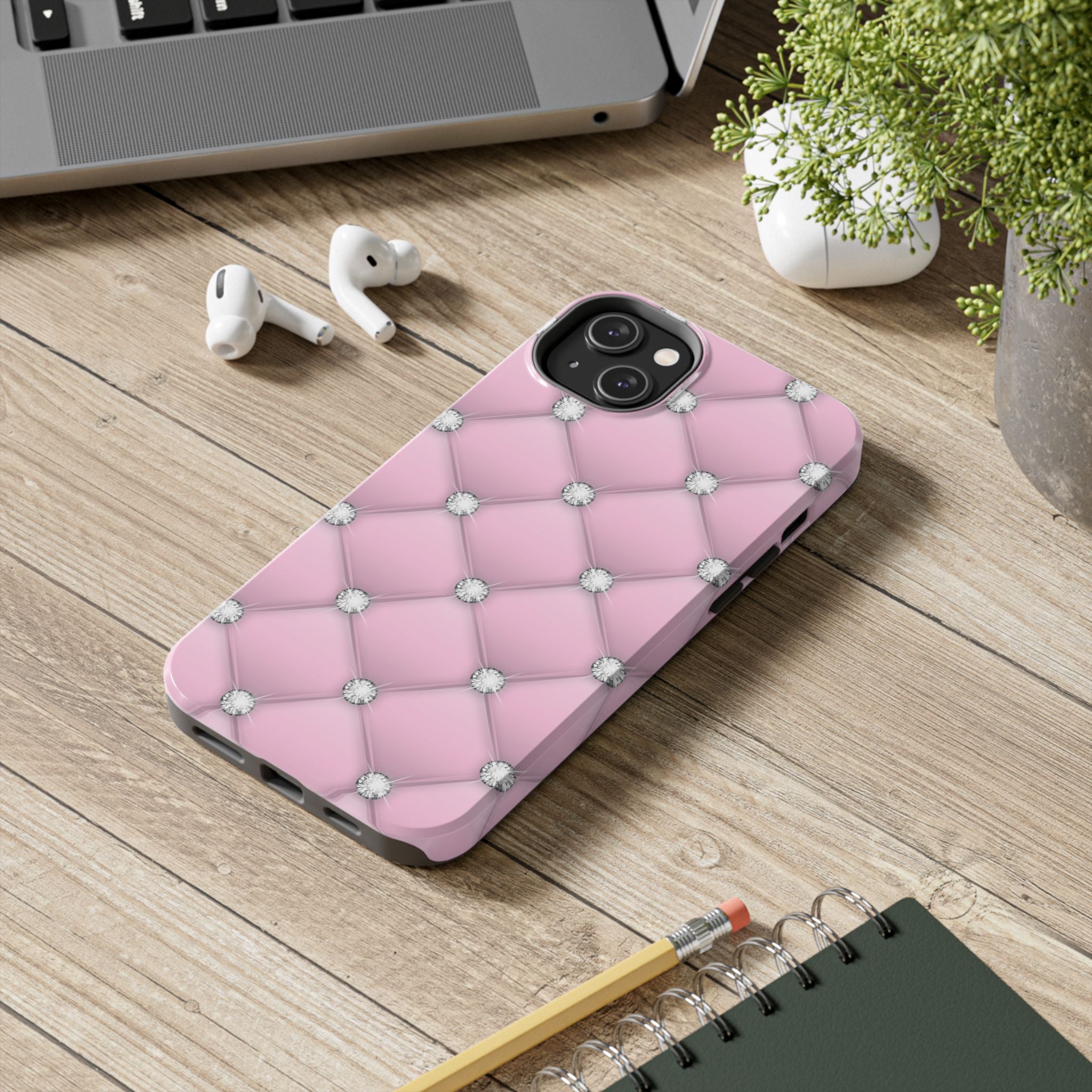 Elegant Diamond Quilted Look Tough Impact Resistant Phone Case Stylish & Durable Protection iPhone Samsung Cover