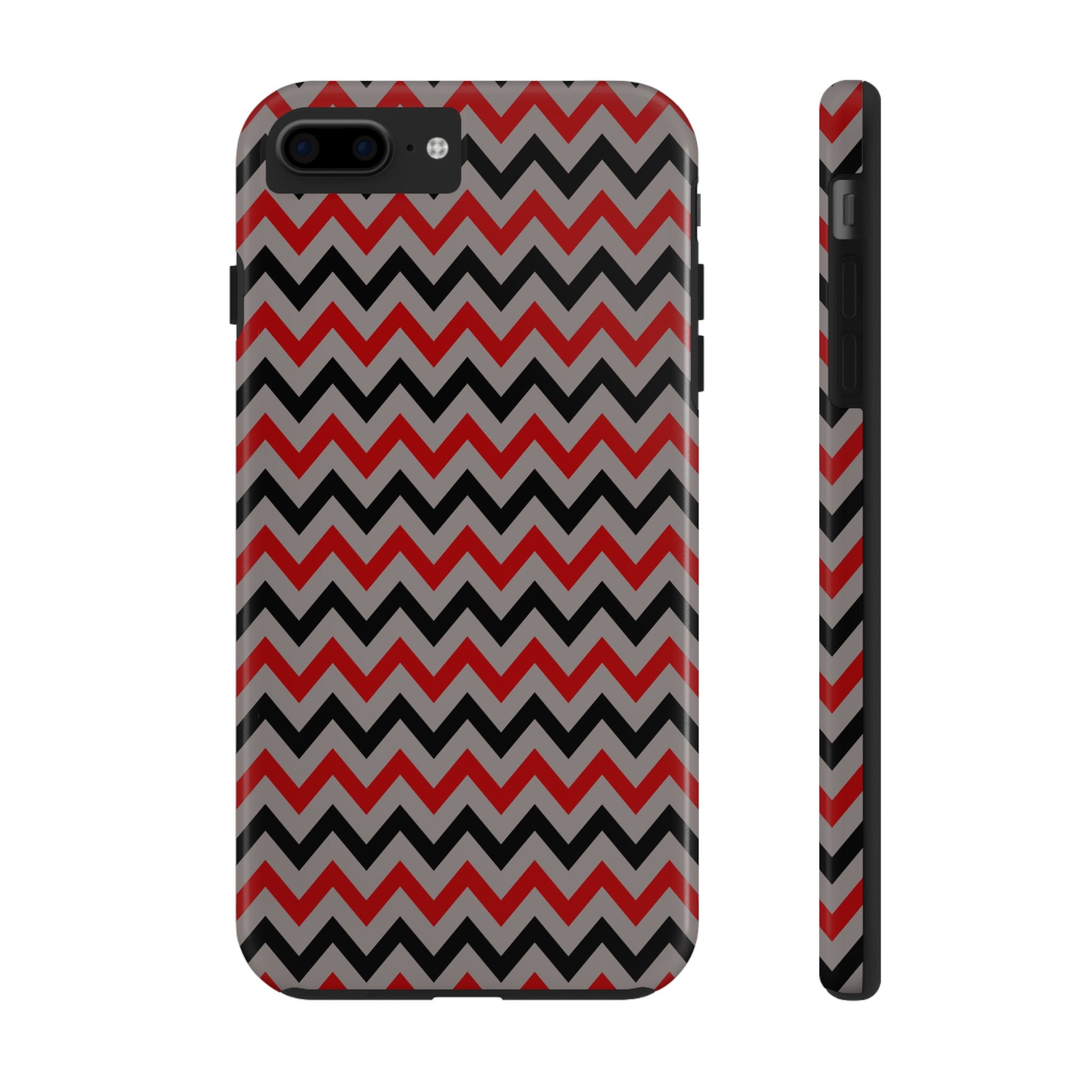 Stylish Chevron Tough Impact Resistant Phone Case Black, Red & Gray Pattern iPhone Samsung Cover