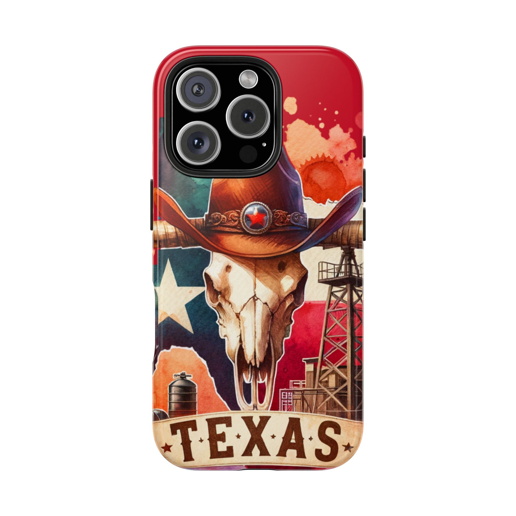 Texas Skull Phone Case Tough iPhone Samsung Case Western Style Cow Skull Design Red Texas Flag Country Gift
