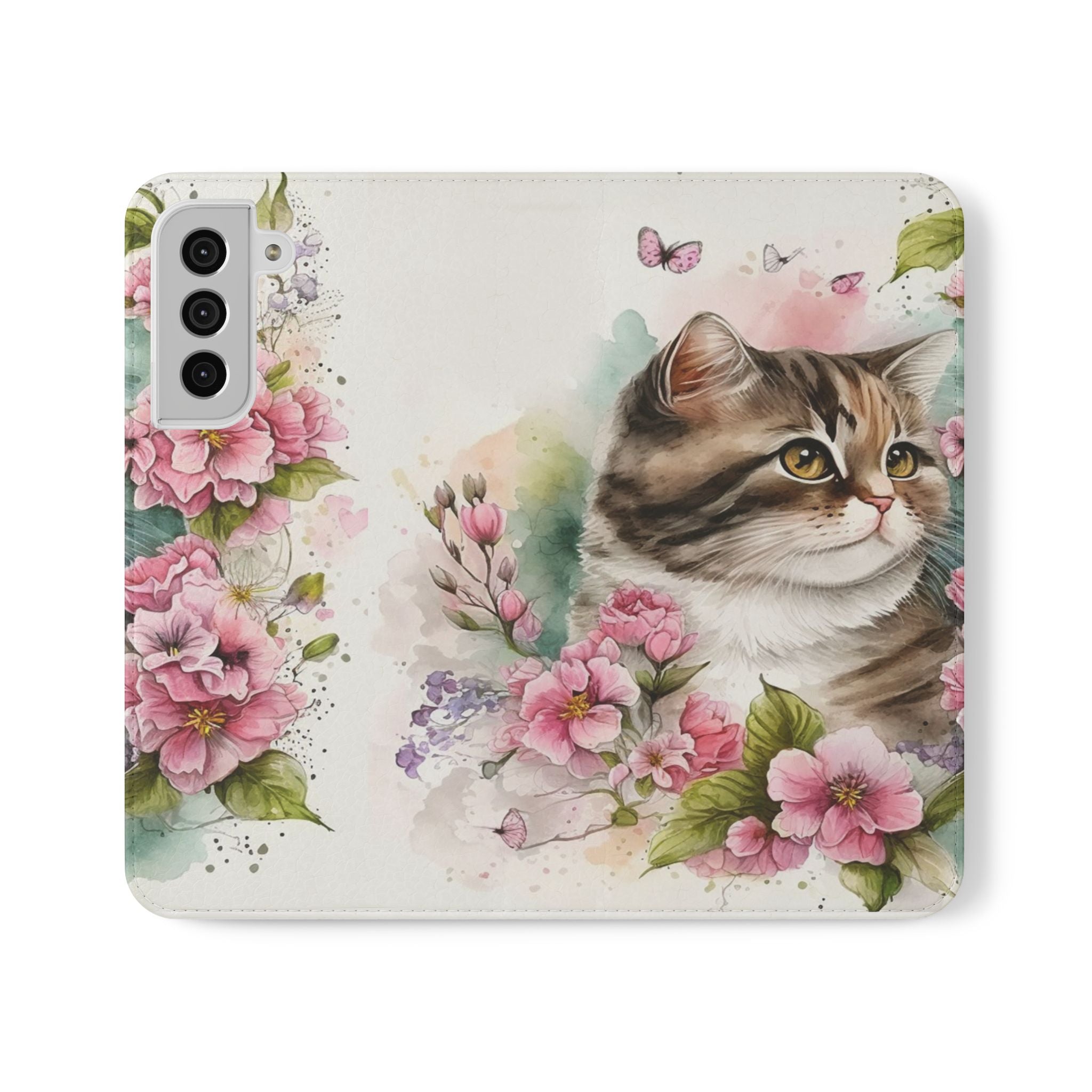 Kitten Floral Flip Mobile Phone Case