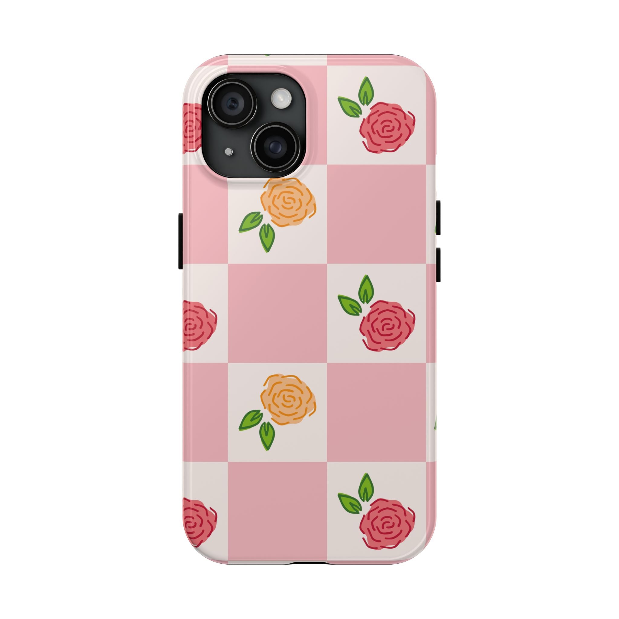 Pink & White Checkered Roses Mobile Phone Case