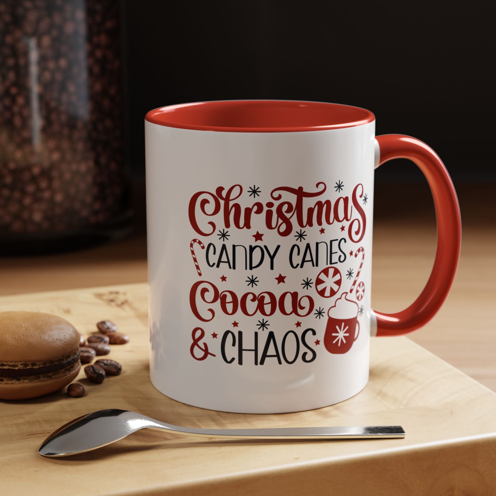 Festive Coffee Mug, Holiday Gift Mug, Christmas Drinkware, Cocoa & Chaos Mug, Seasonal Gift for Coffee Lovers