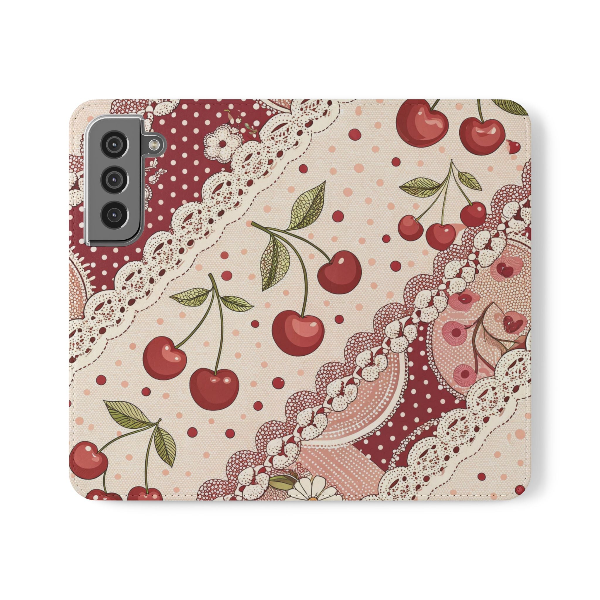Cherry Blossom Flip Case Stylish iPhone Samsung Cover with Card Slots