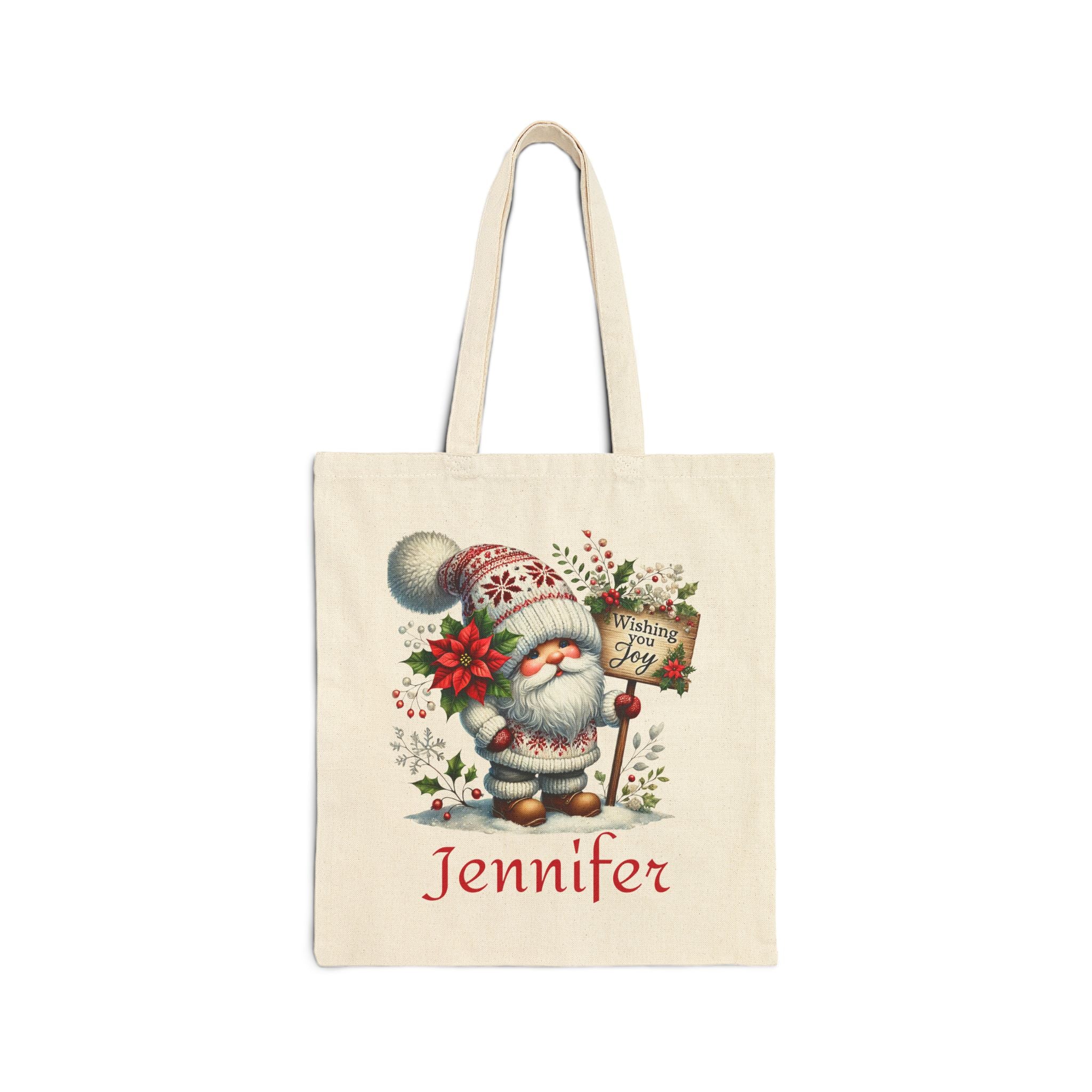 Personalized Christmas Gnome Tote Bag, Custom Holiday Shopper, Eco-Friendly Gift, Cute Winter Bag, Fun Seasonal Carrier