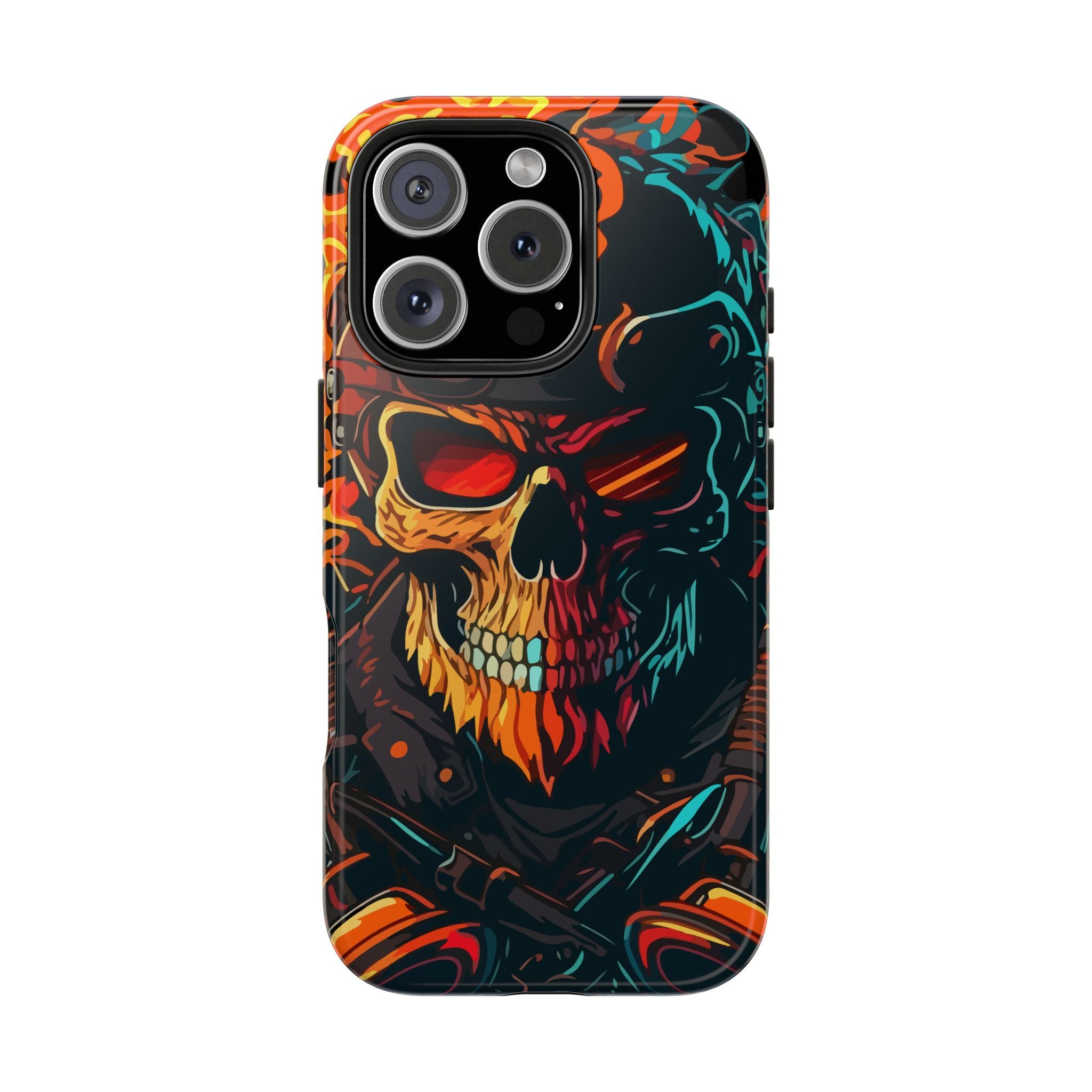 Flaming Biker Skull Tough Phone Case - Tough & Durable Design for Adventurers