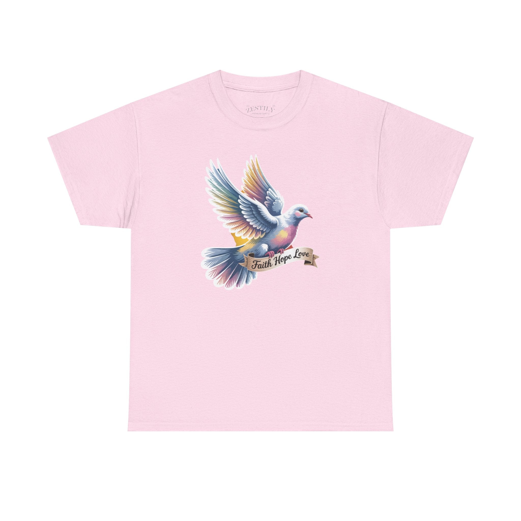 Vibrant Dove Tee - Trust, Hope, Love, Cotton Tee, Inspirational Gift, Casual Wear, Spiritual Apparel