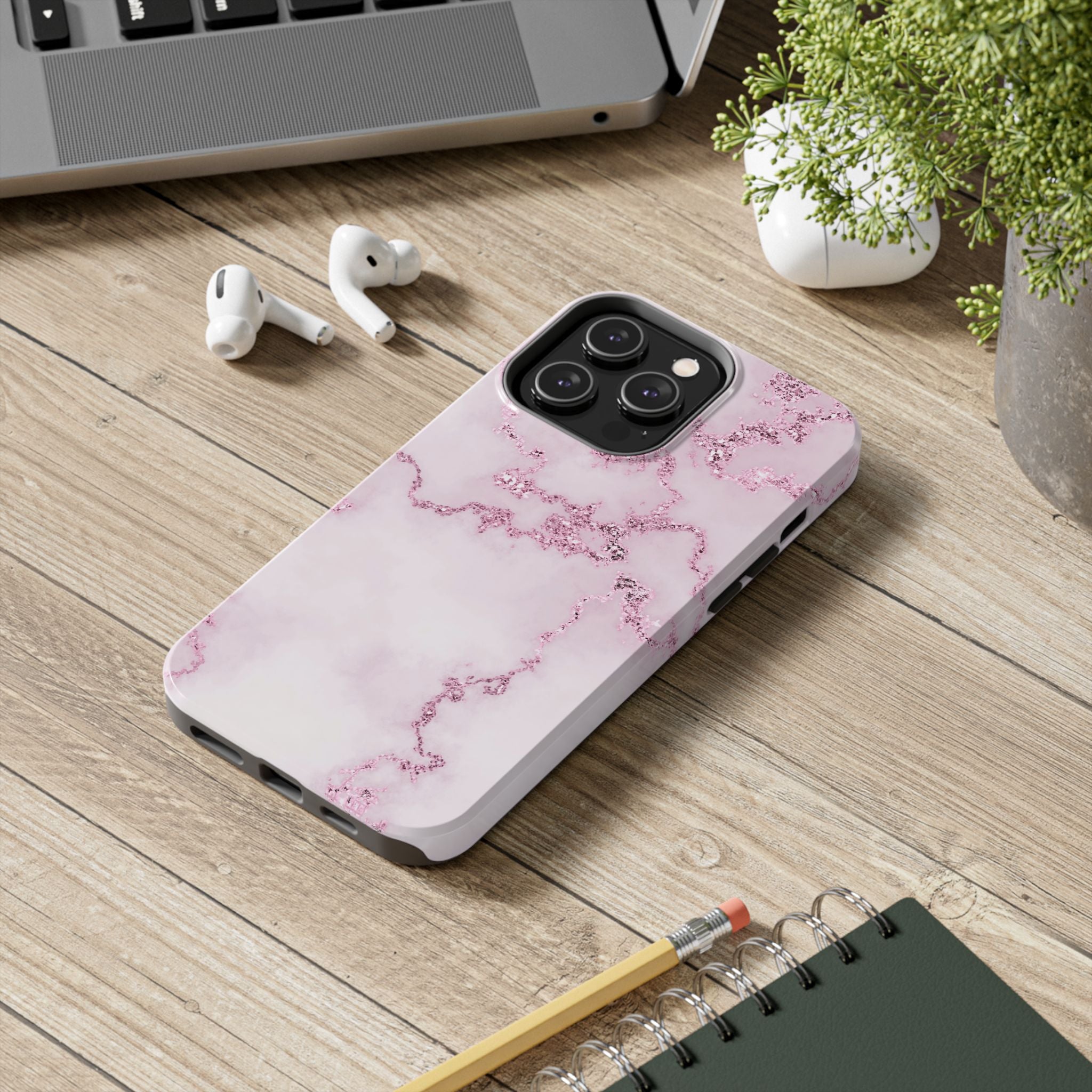 Elegant Pink Marble Look Tough Impact Resistant Phone Case Stylish & Durable Protection iPhone Samsung Dual Layer Cover