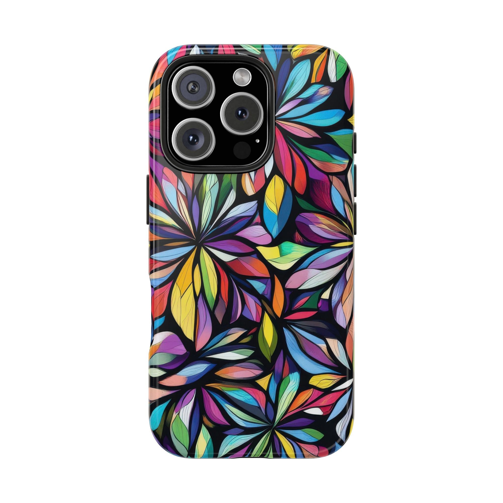 Vibrant Floral Stained Glass Look Tough Impact Resistant iPhone Samsung Case Colorful Design for Protecting Your Device