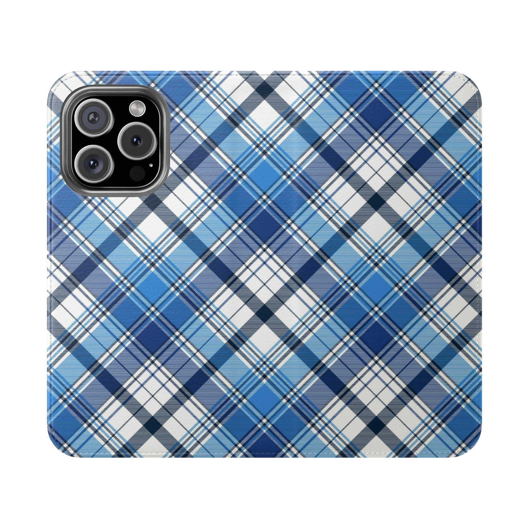 Stylish Blue Plaid Flip iPhone Samsung Case Perfect for Everyday Use and Gifting