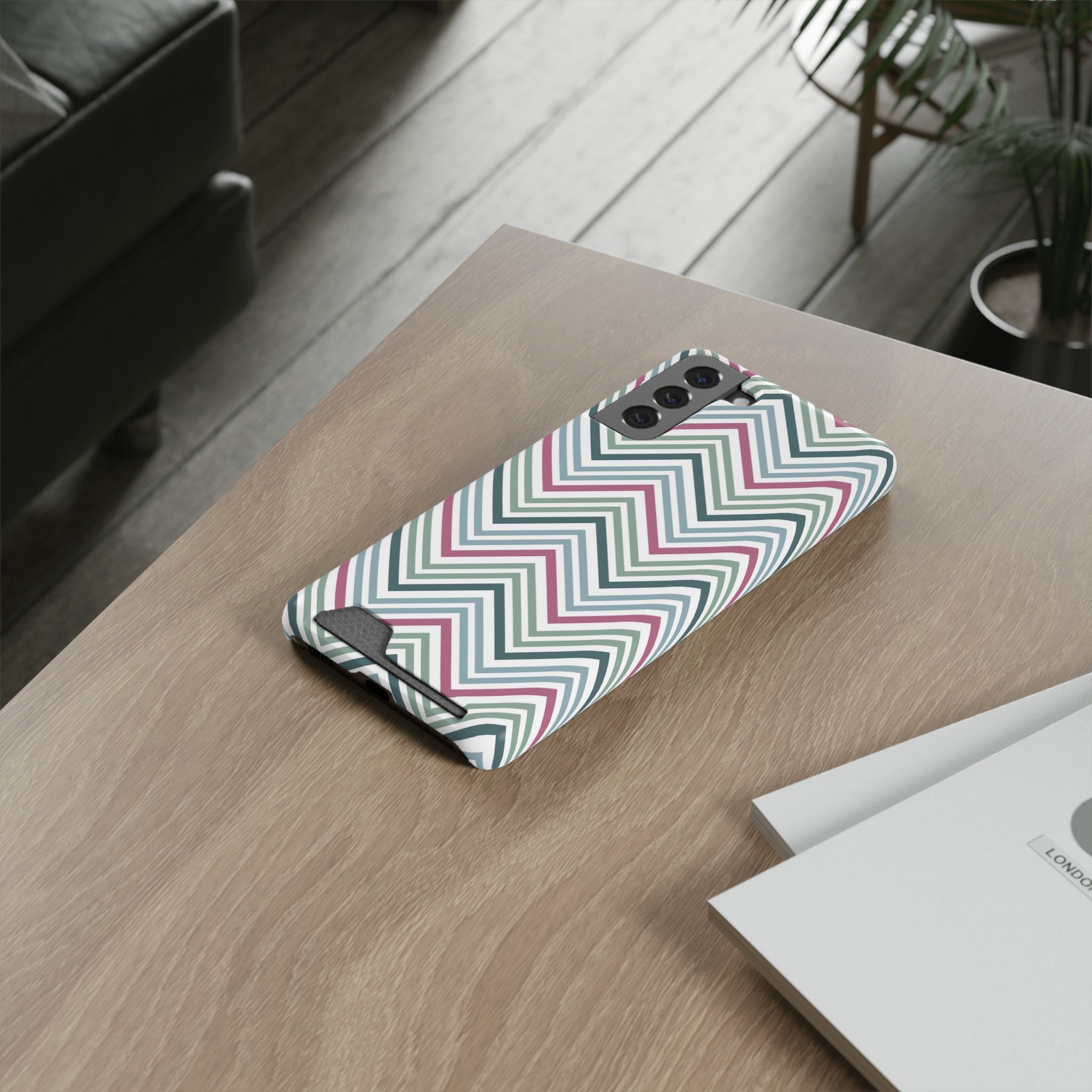 Chevron Pattern Phone Case with Card Holder - Stylish & Functional Tech Accessory