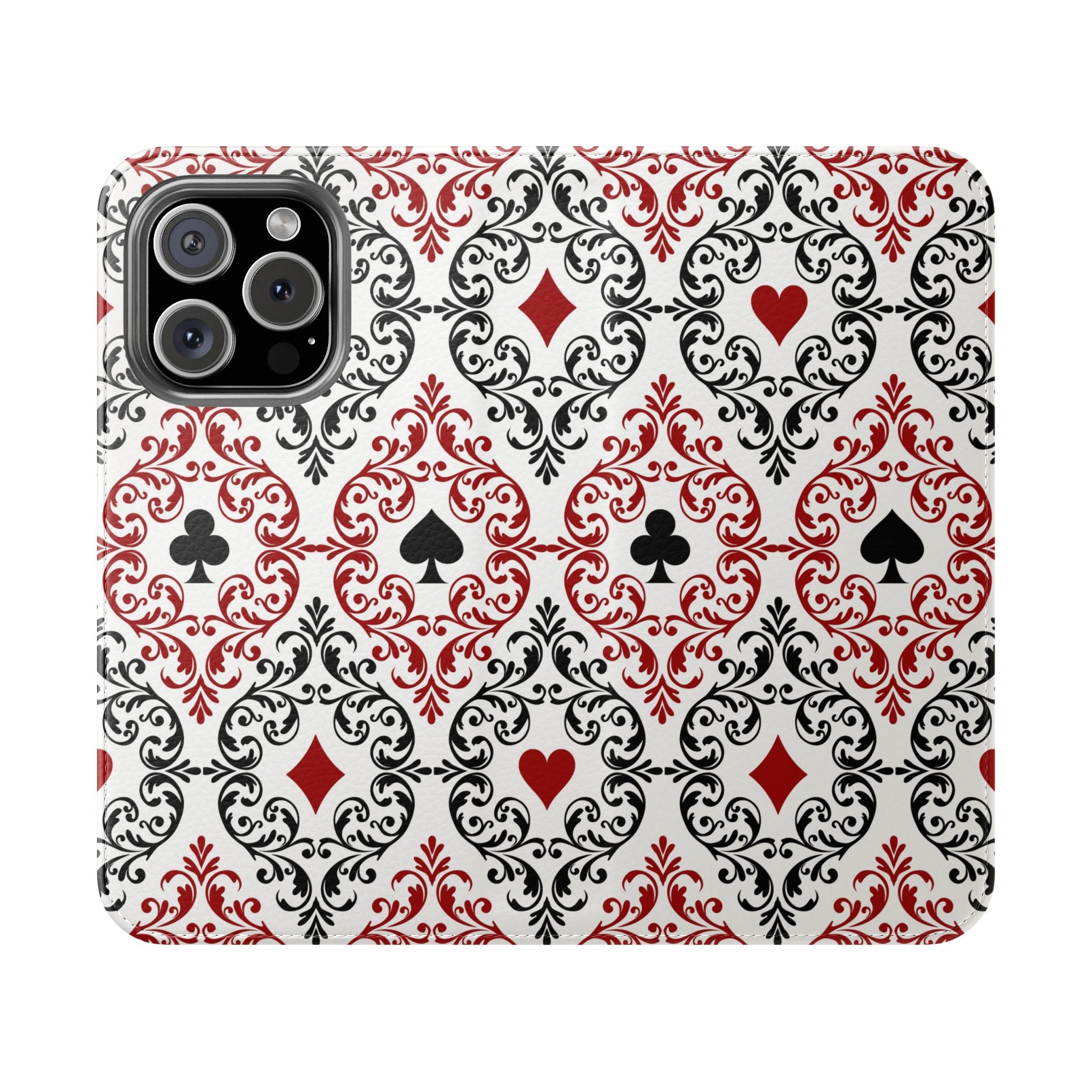Stylish Floral Flip Case with Playing Cards Design Phone Wallet Cover For iPhone and Samsung