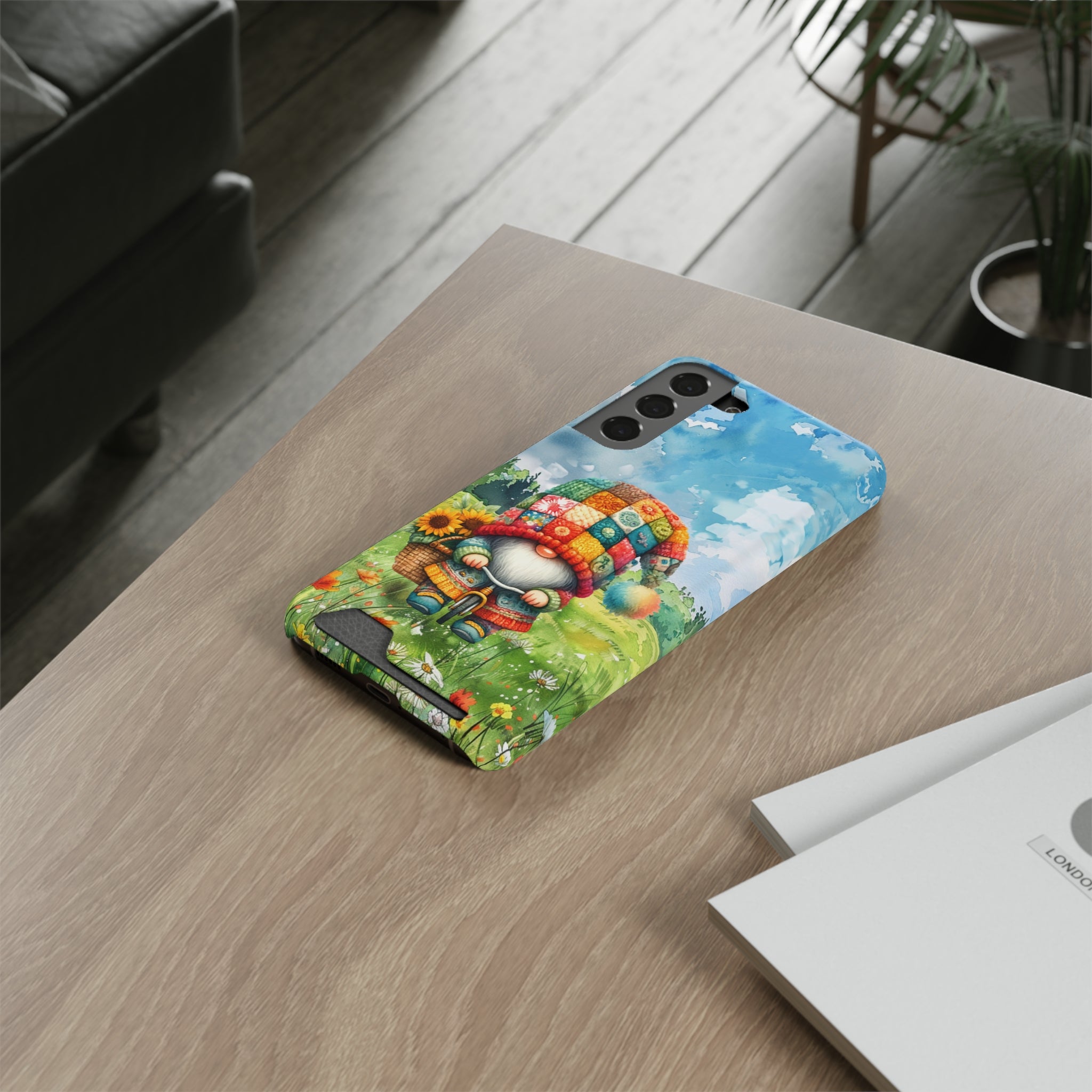 Colorful Gnome Phone Case with Card Holder | Whimsical Design for Nature Lovers