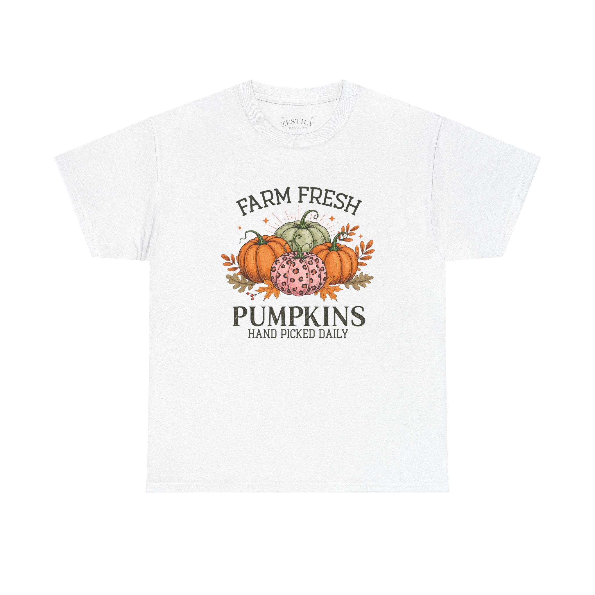Farm Fresh Pumpkins Heavy Cotton Tee, Autumn T-Shirt, Fall Festival Shirt, Thanksgiving Apparel, Pumpkin Lover Gift