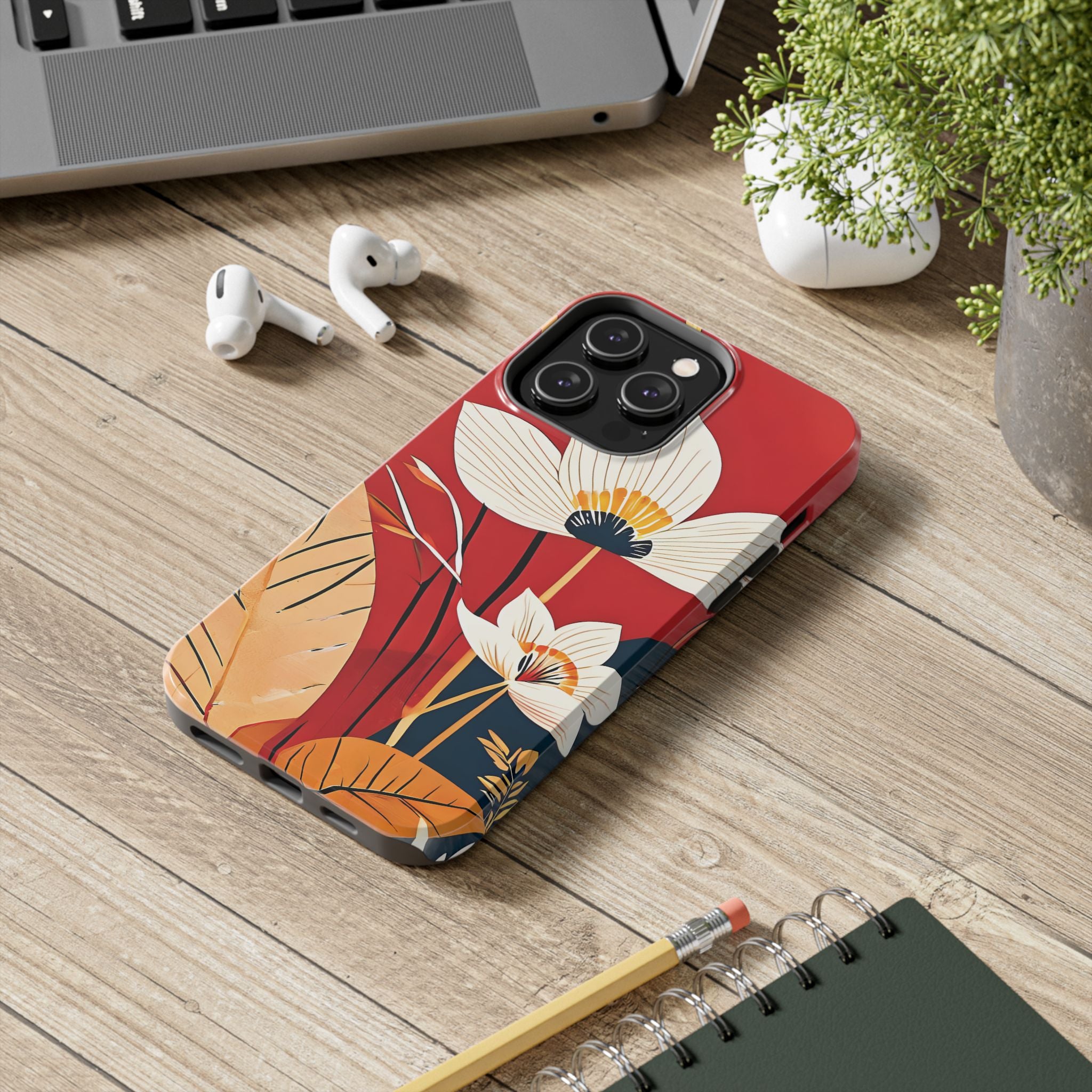 Fall Floral Impact Resistant Tough Phone Case Artistic Red Design for Nature Lovers iPhone Samsung Cover