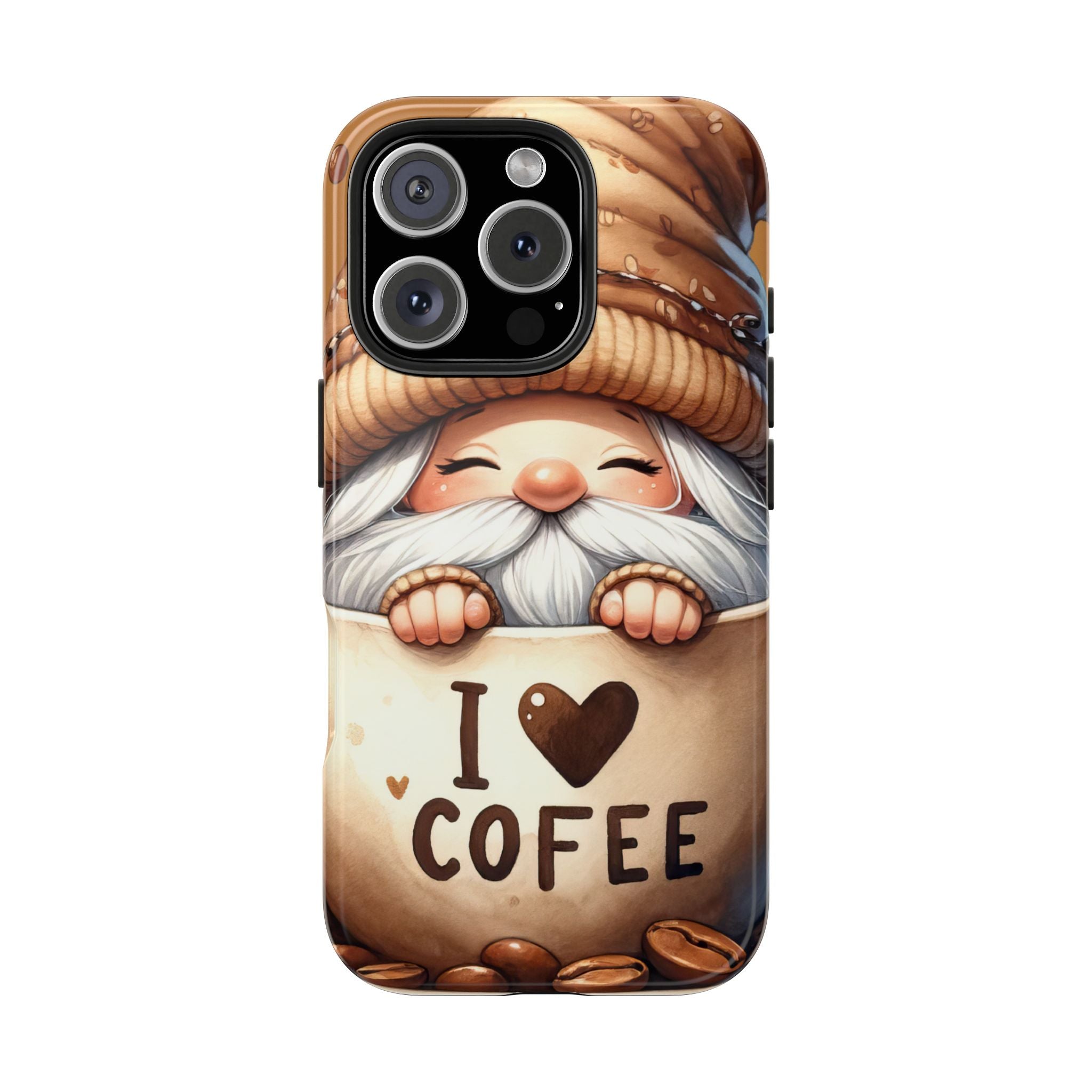 Cute I Love Coffee Gnome Phone Case Impact Resistant Tough & Stylish for Coffee Lovers iPhone Samsung Cover