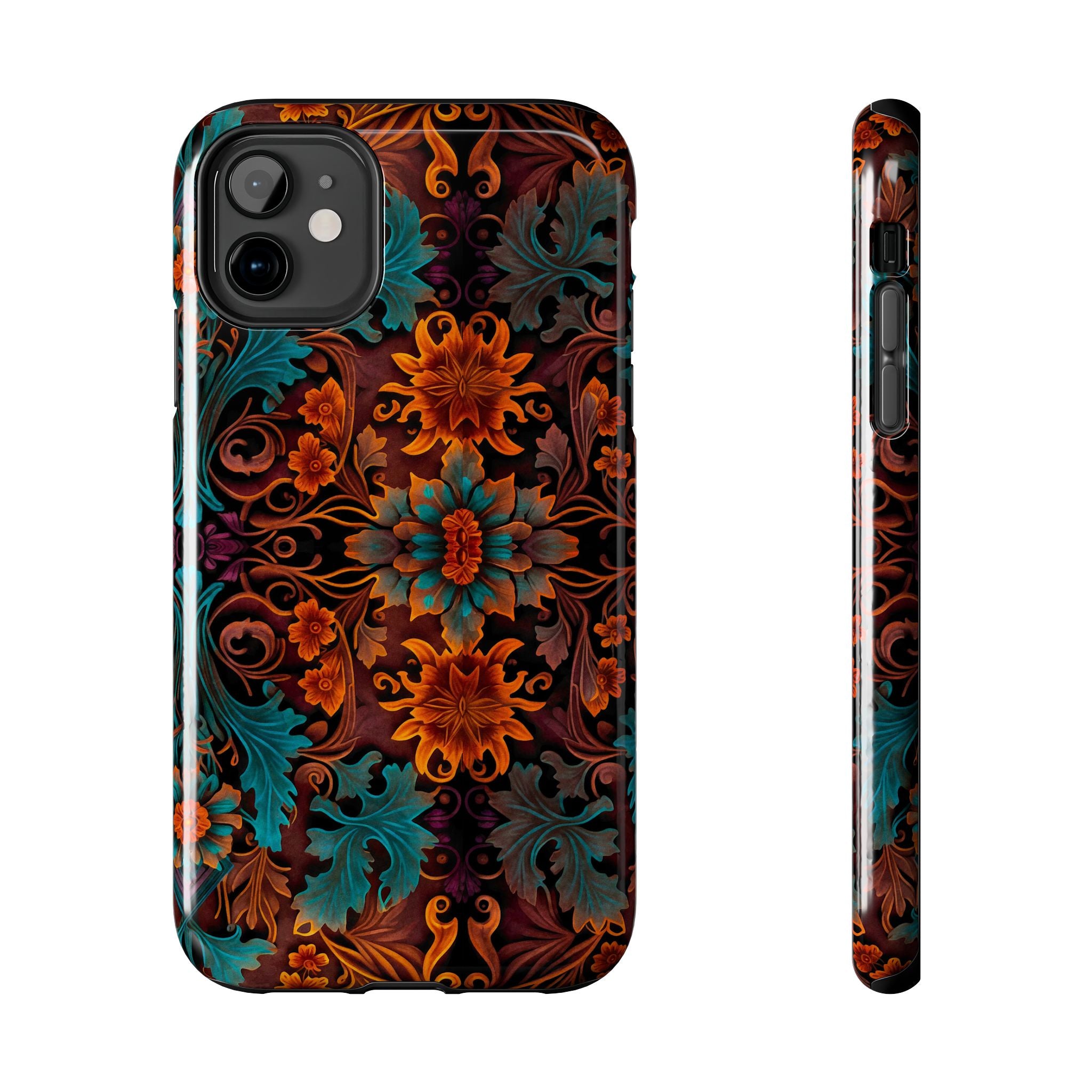 Fall Floral Leaves Blue and Orange Phone Case