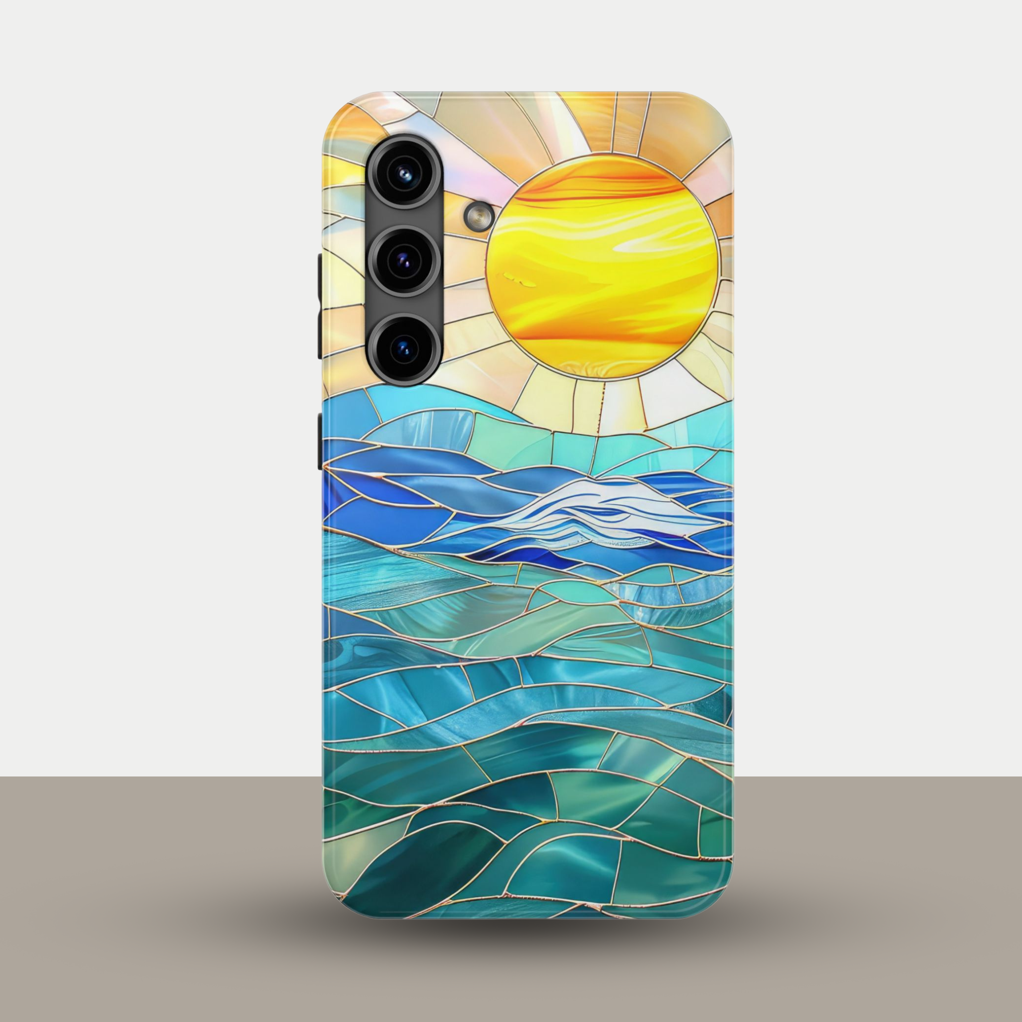 Stained Glass Ocean Sun Tough Impact Resistant Phone Case Vibrant Coastal Design Samsung Cover