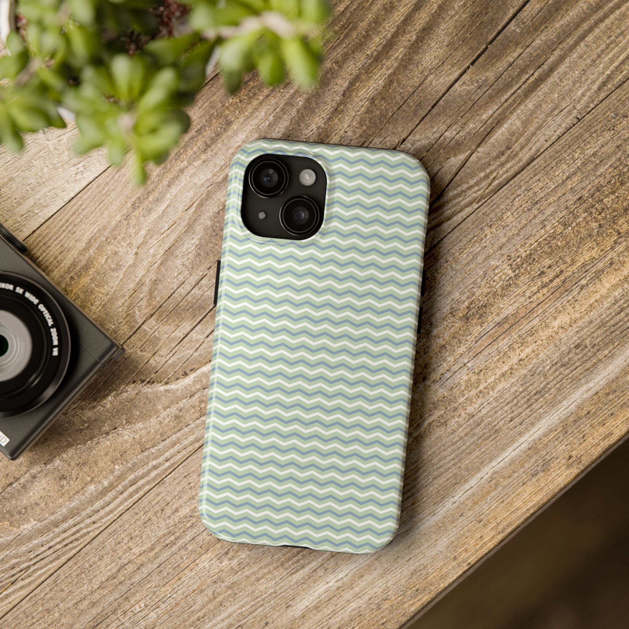 Stylish Chevron Green & Beige Tough Impact Resistant Phone Case Durable Protection with Modern Design iPhone Samsung Cover
