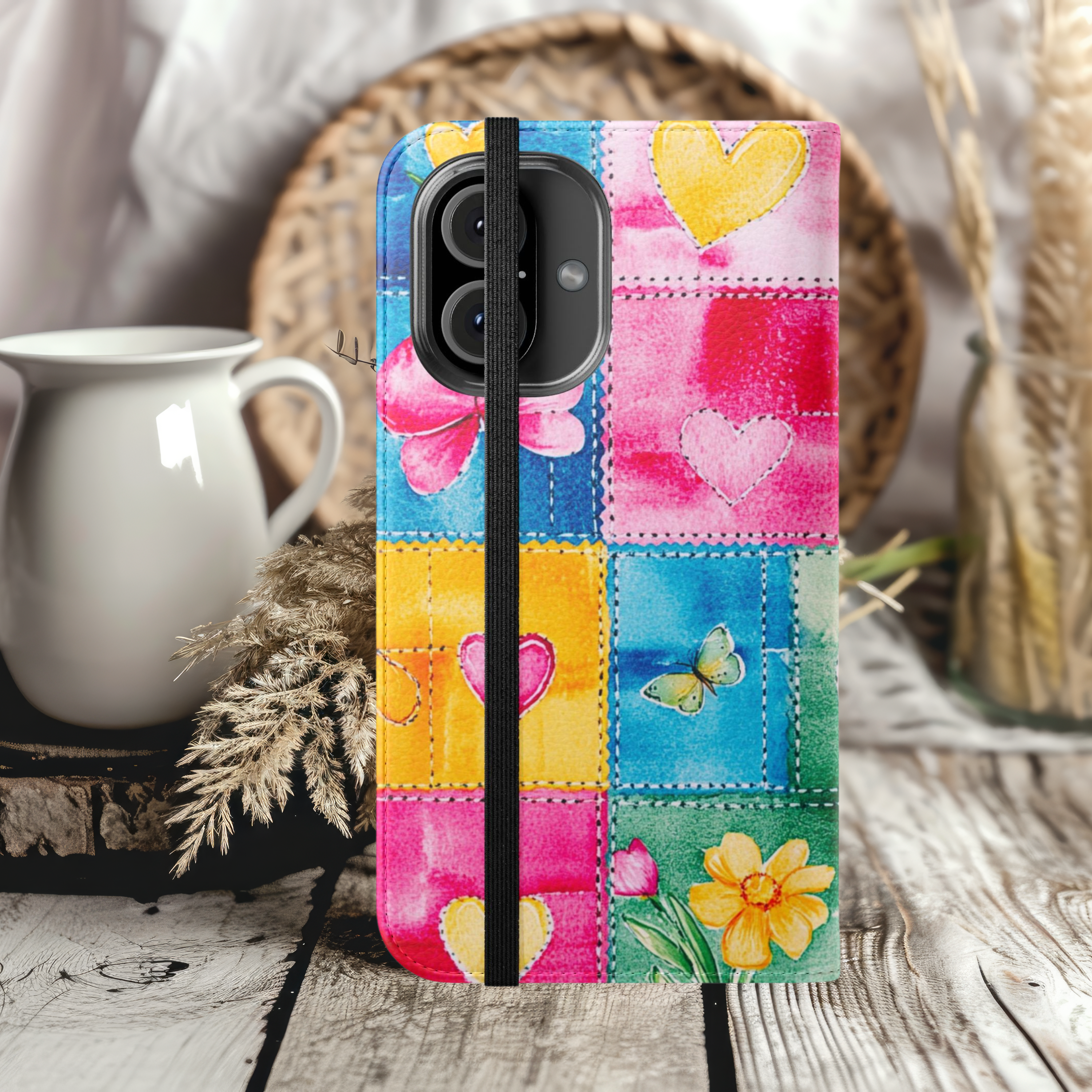 Colorful Floral Patchwork Flip Case for Smartphones iPhone Samsung Cover
