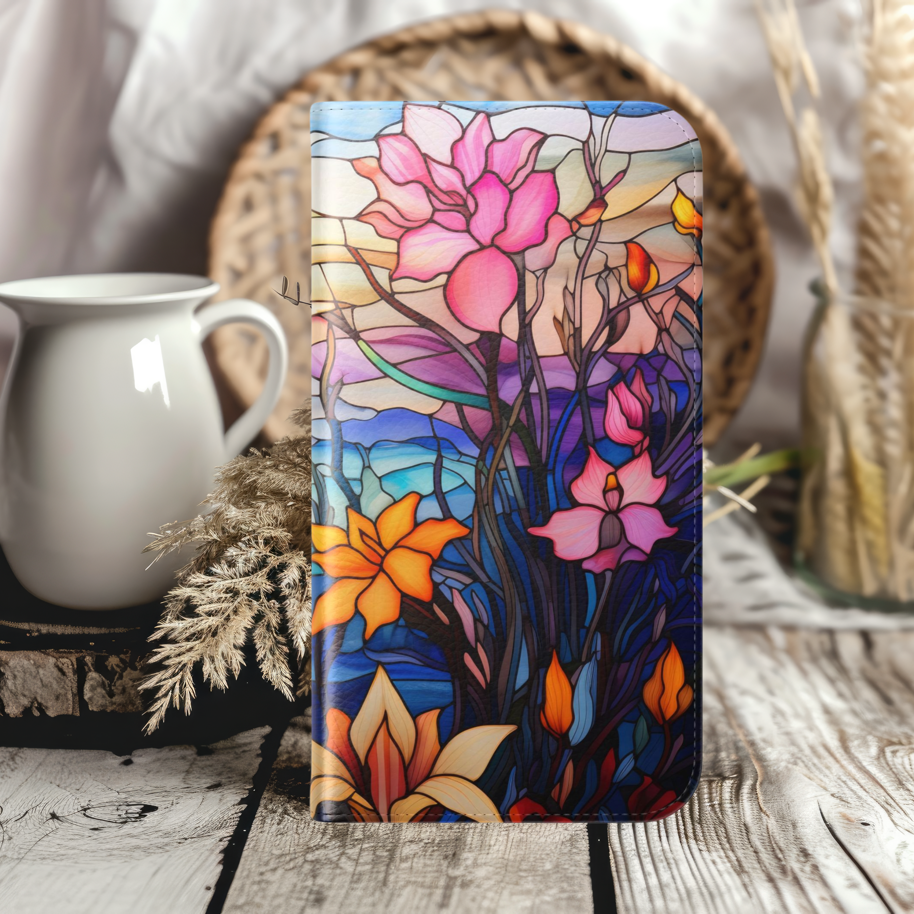 Floral Flip Case Vibrant Stained Glass Design for Stylish Protection iPhone Samsung Cover