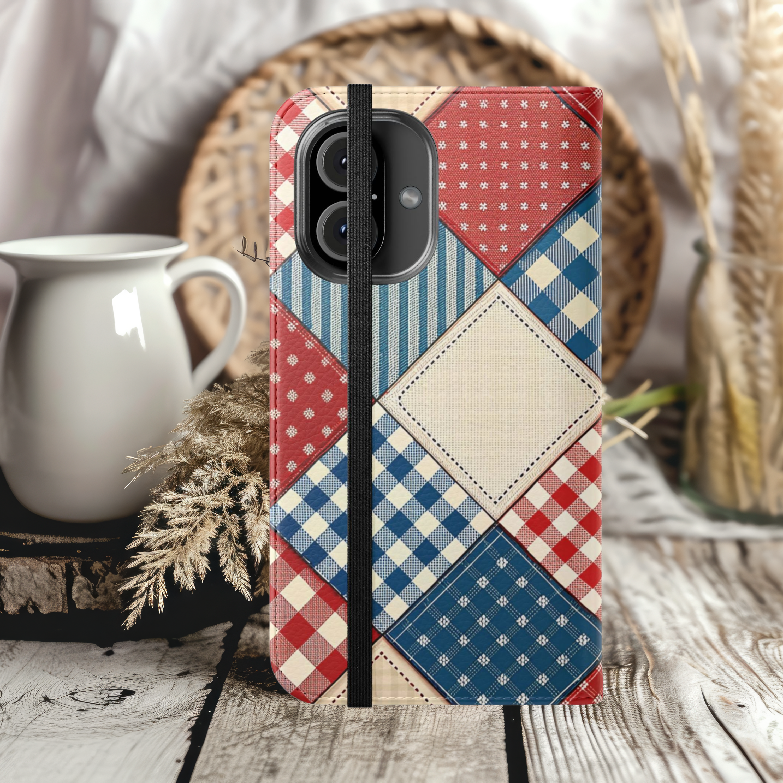 Country Vintage Patchwork Flip Case for Stylish Phone Protection iPhone Samsung Cover