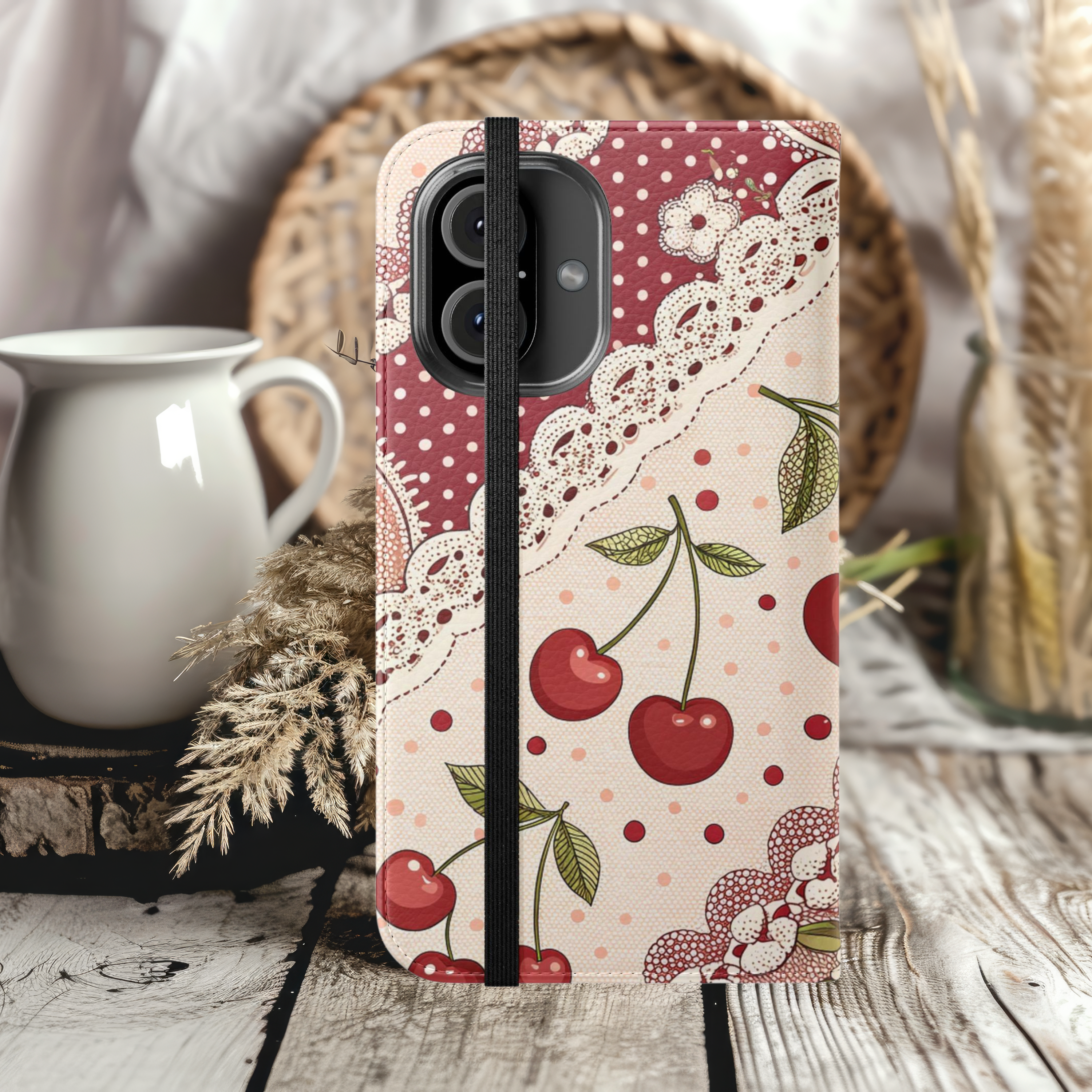 Cherry Blossom Flip Case Stylish iPhone Samsung Cover with Card Slots