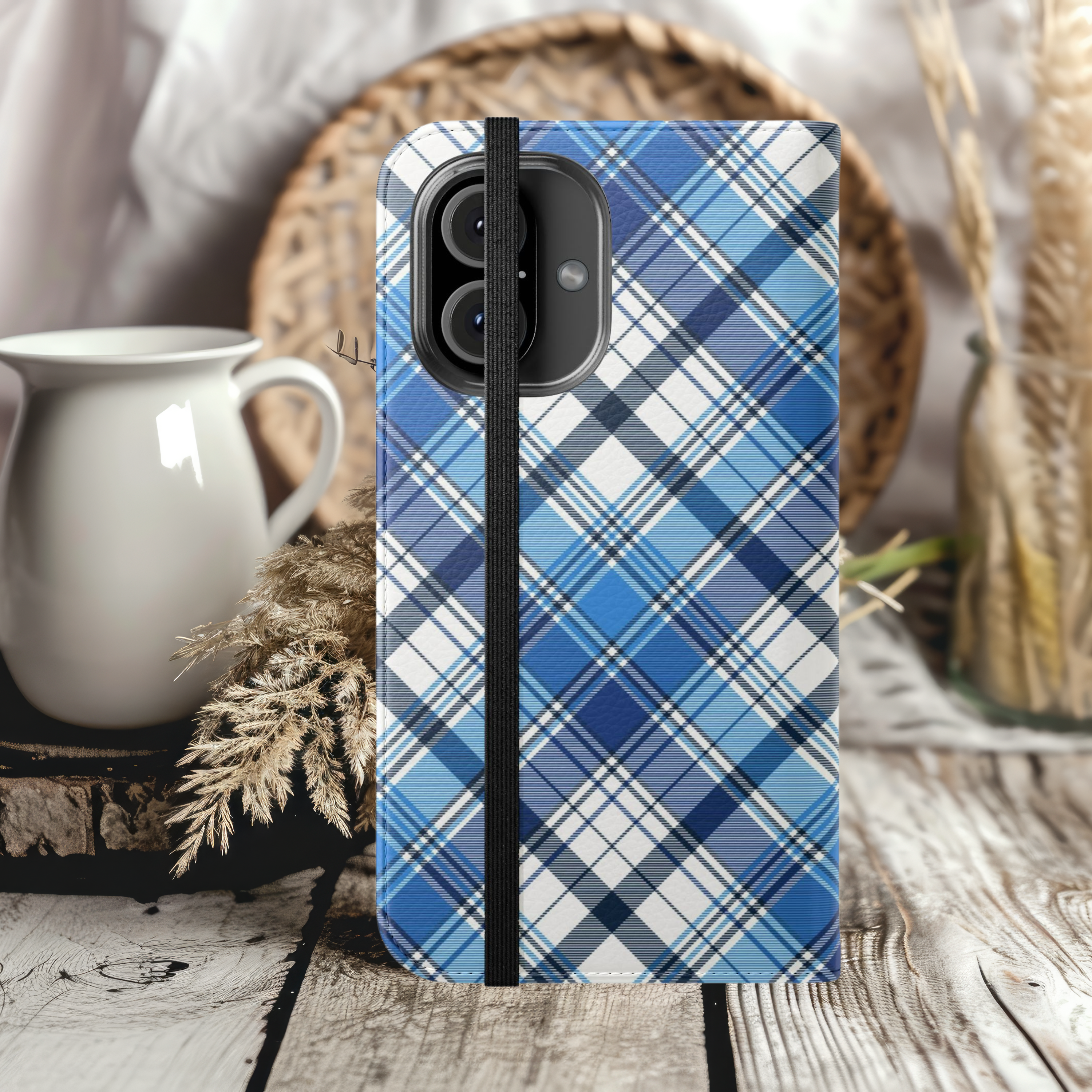 Stylish Blue Plaid Flip iPhone Samsung Case Perfect for Everyday Use and Gifting
