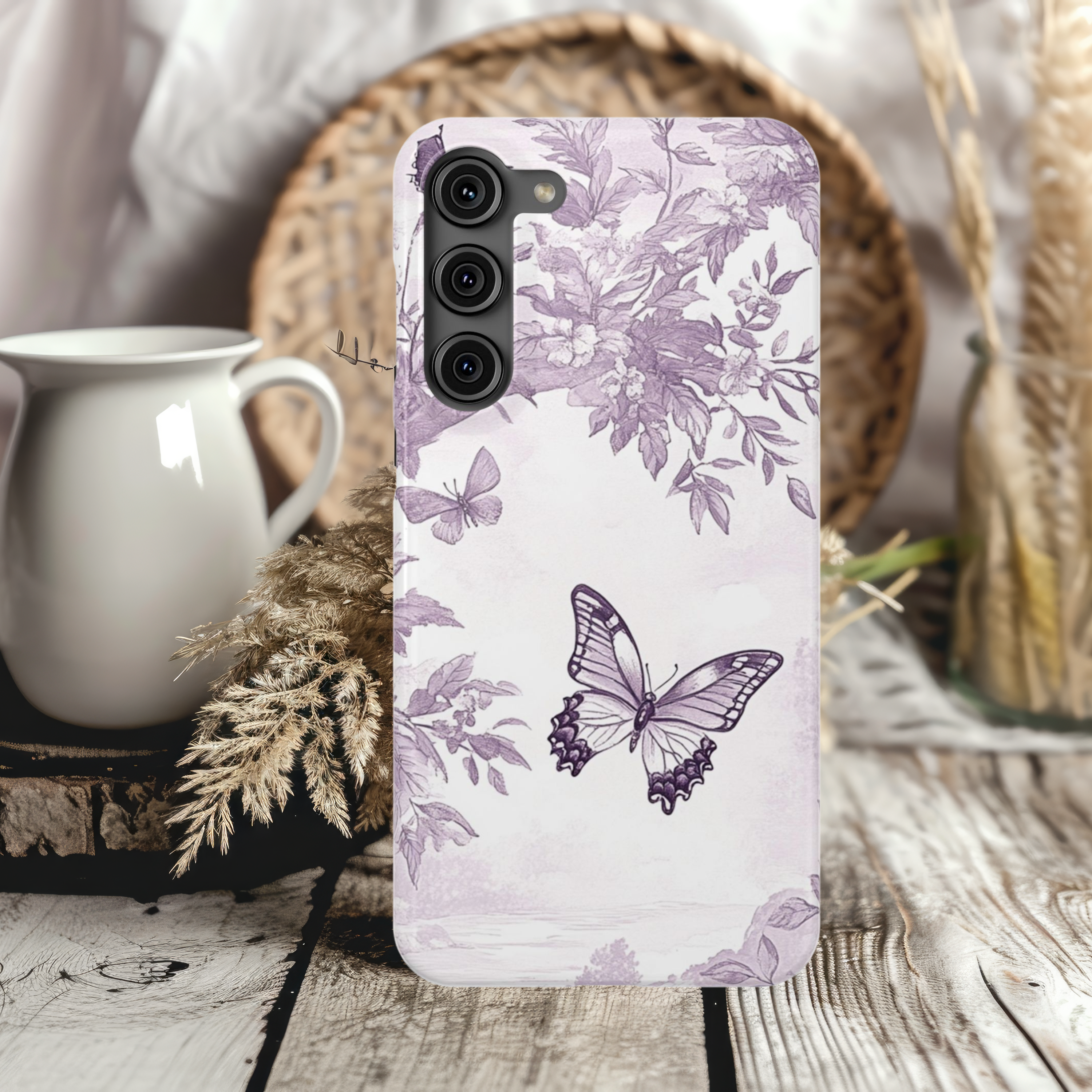 Elegant Lavender Floral Butterfly Slim Case for iPhone Samsung Nature Inspired Design