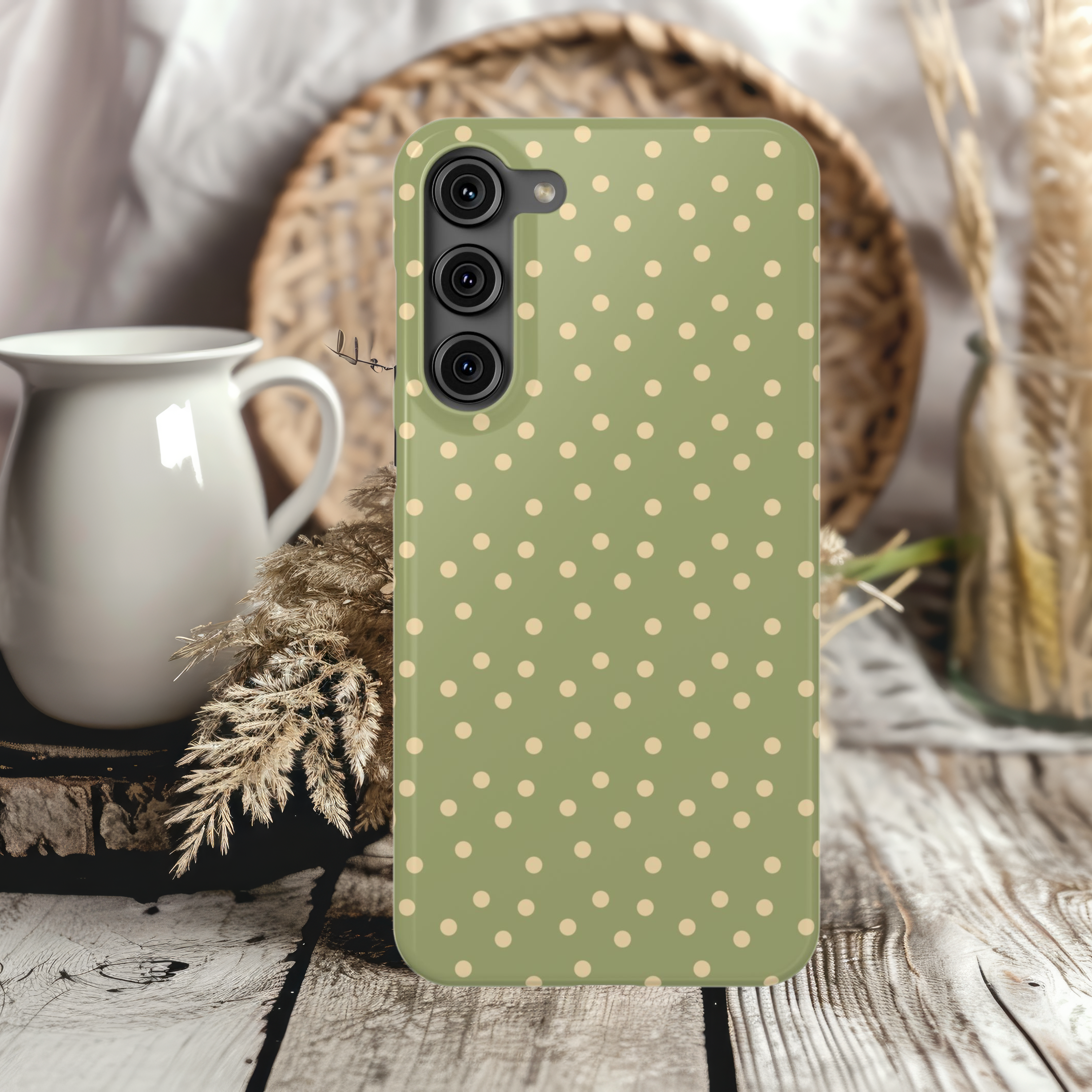 Polka Dot Slim Case for iPhone Samsung Stylish Green Phone Cover
