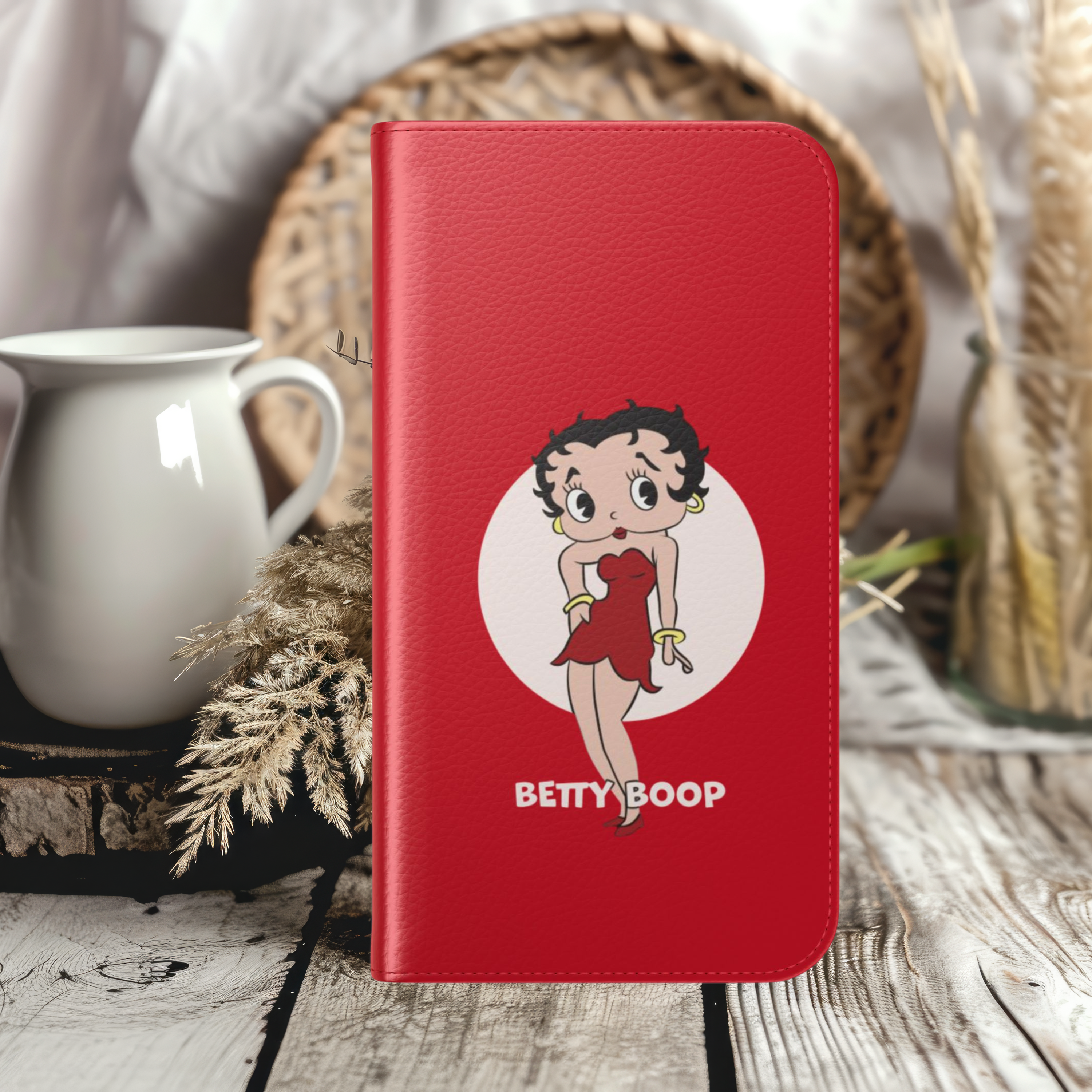 Betty Boop Red Flip Case Stylish iPhone Samsung Wallet Cover with Classic Cartoon Design