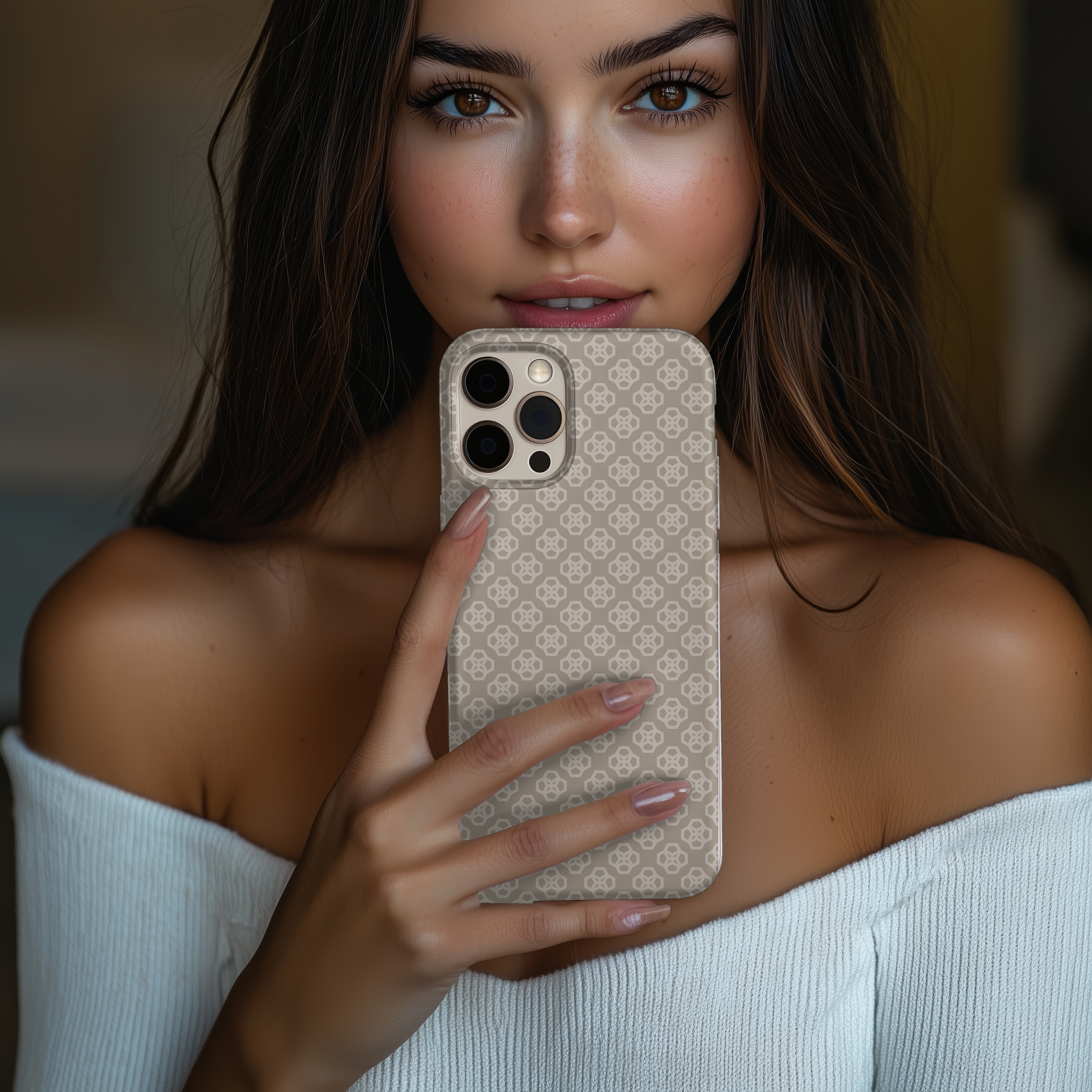 Elegant Floral Beige Slim Case for iPhone Samsung Minimalist Phone Cover with Chic Pattern