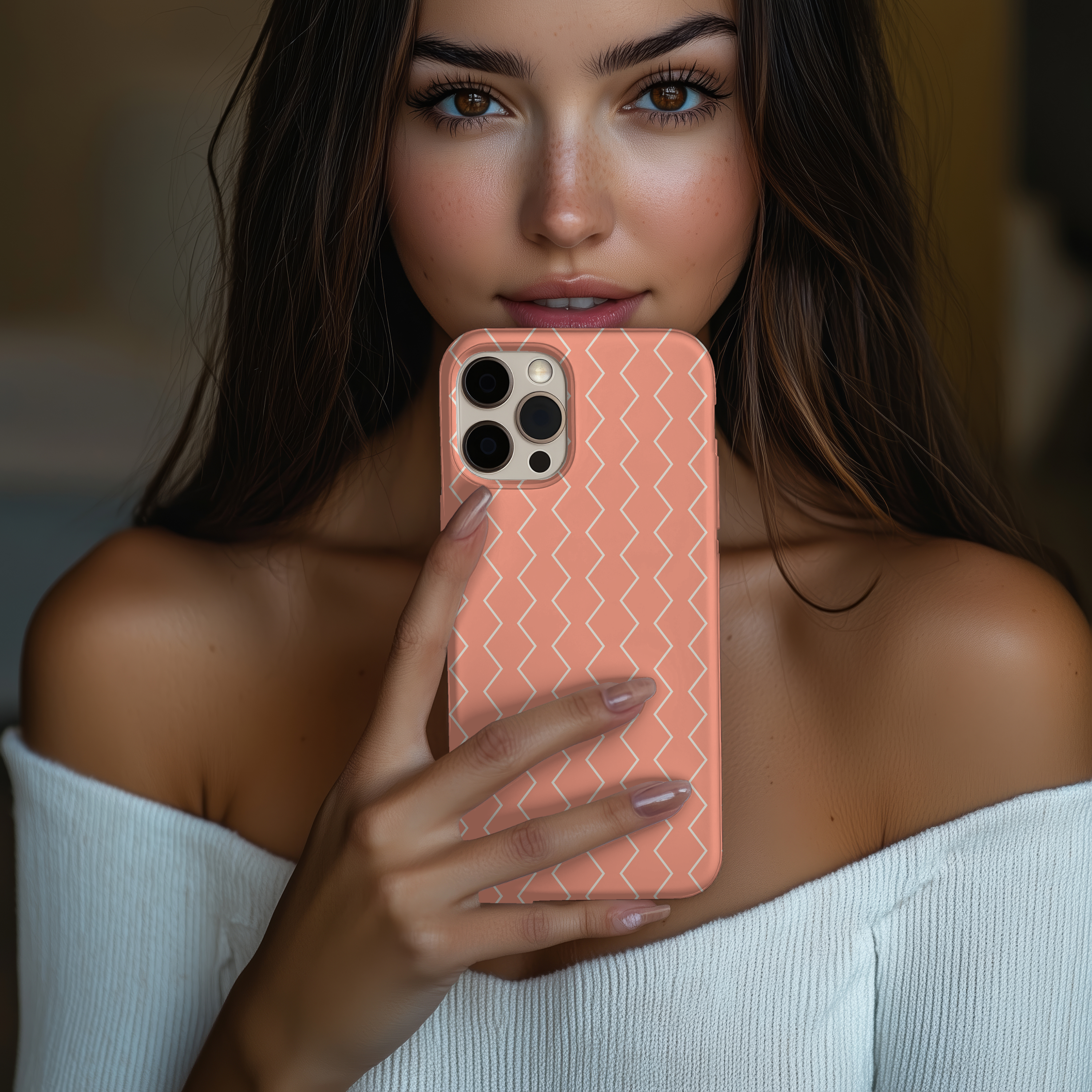 Chic Geometric Peach Color Slim iPhone Samsung Case Stylish Protection for Everyday Use
