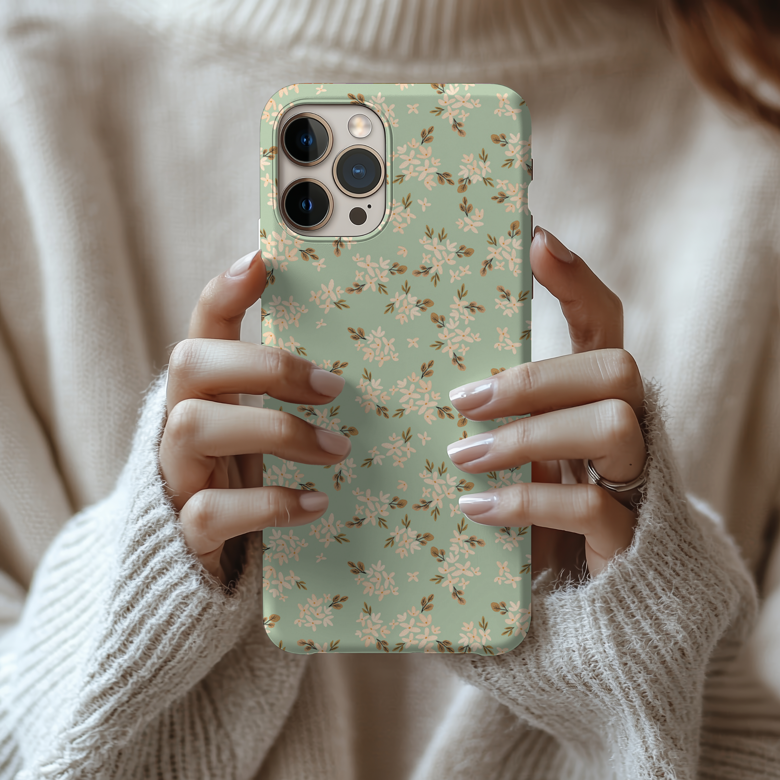 Floral Impact Resistant Tough iPhone Samsung Case Durable Protection with Elegant Green Design