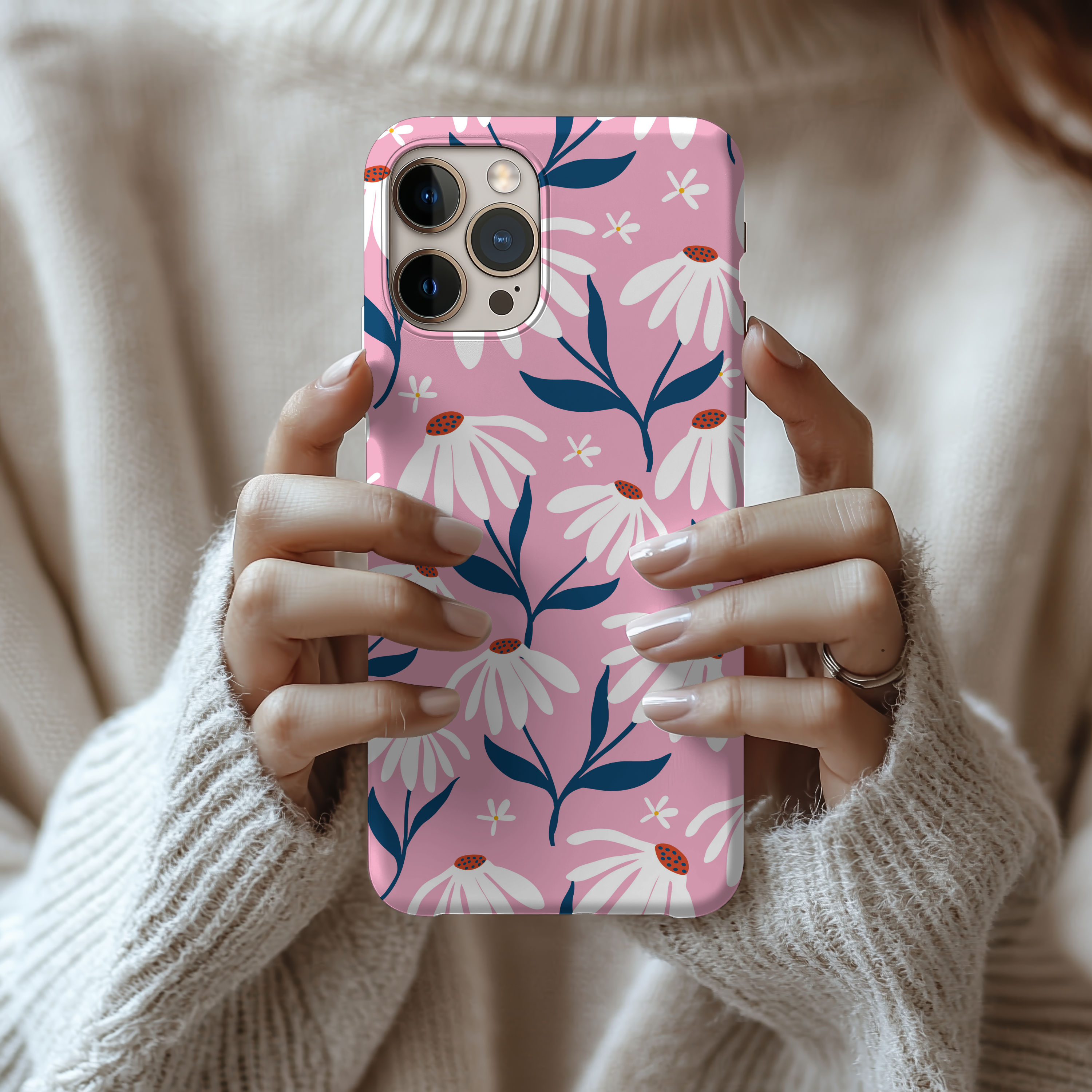 Pink & White Floral Impact Resistant Tough iPhone Samsung Case