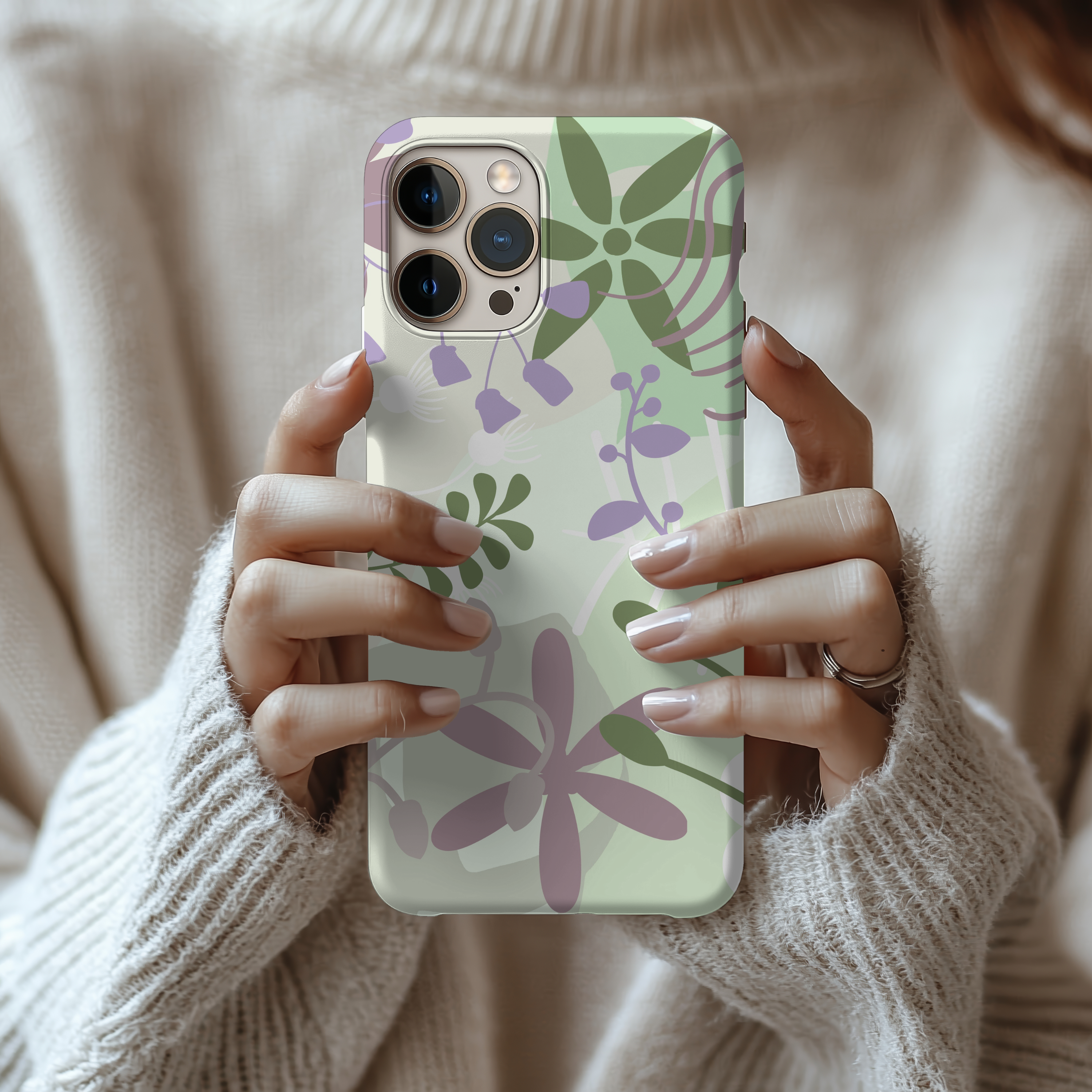 Tough Green & Purple Floral iPhone Samsung Case Durable Protection with Botanical Design
