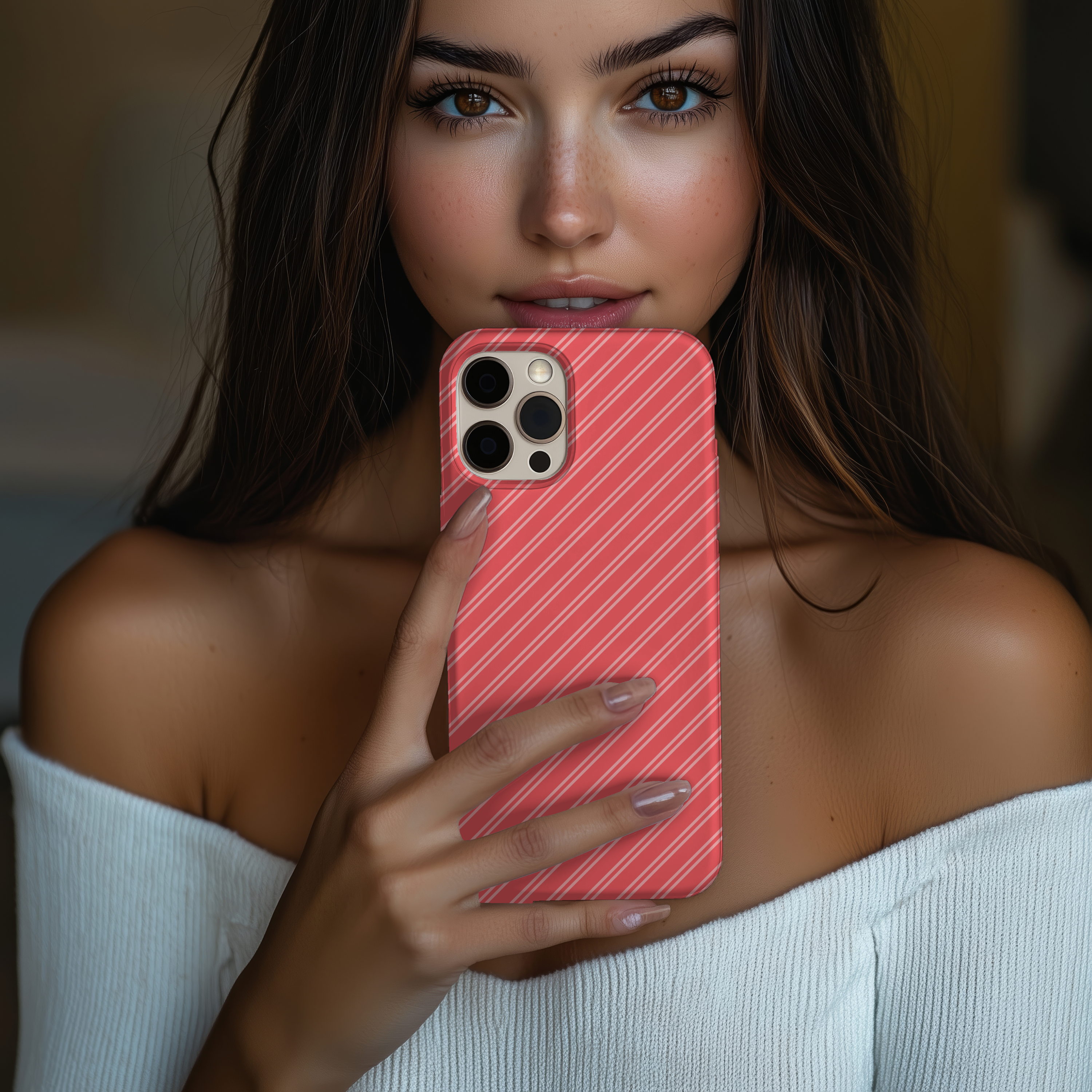 Stylish Impact Resistant Tough iPhone Samsung Case with Coral Striped Design