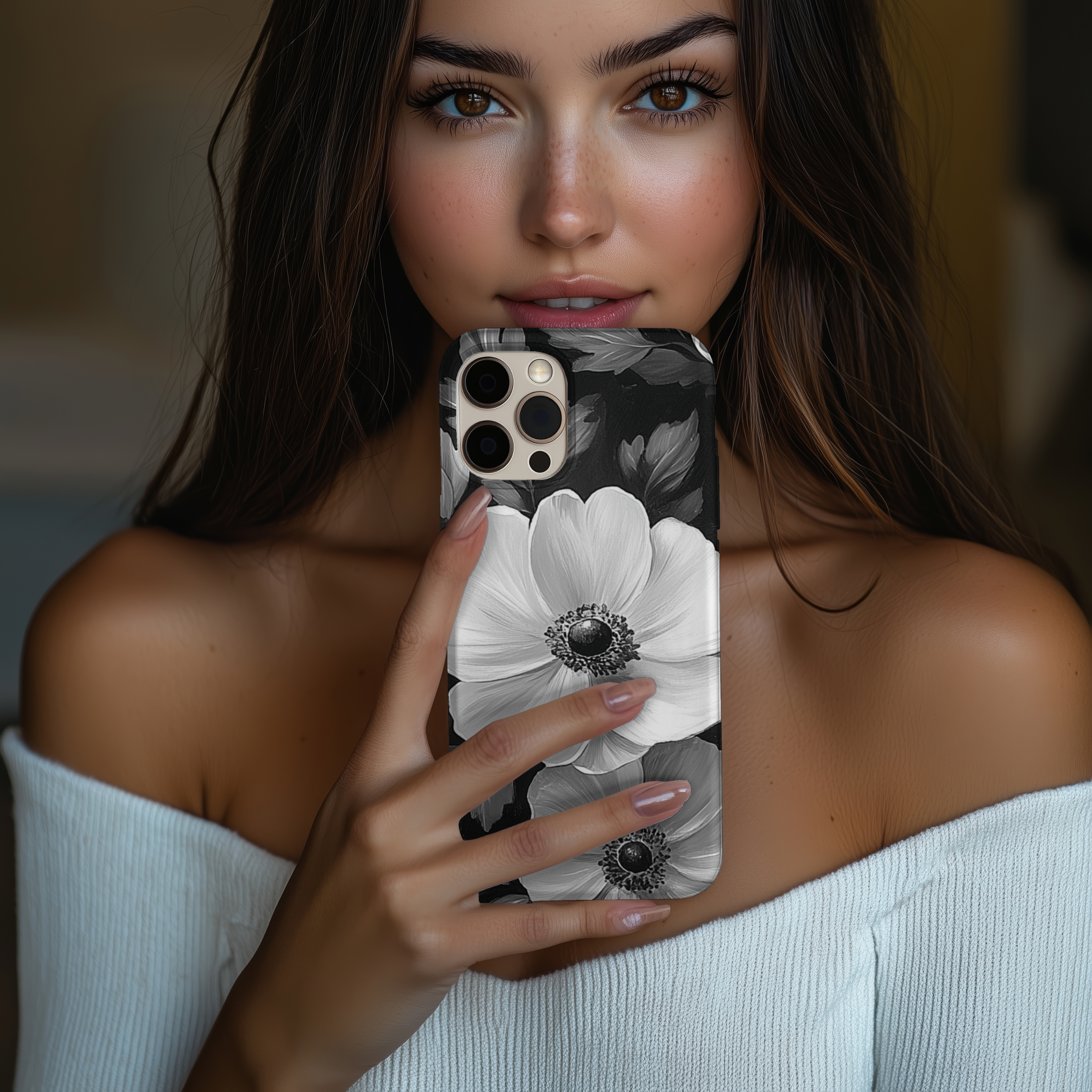 Floral Impact Resistant Black & White Tough iPhone Samsung Case Stylish and Durable Protection for All Occasions