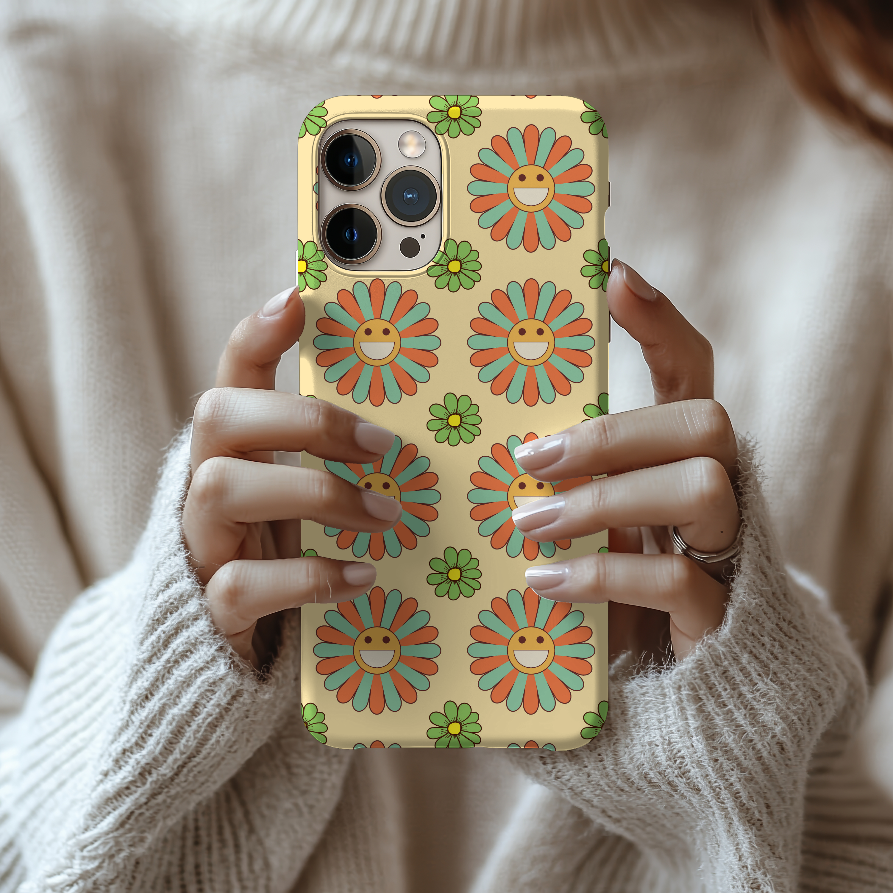 Cheerful Floral Tough Impact Resistant iPhone Samsung Case Smiley Flower Design Perfect Gift for Spring Celebrations