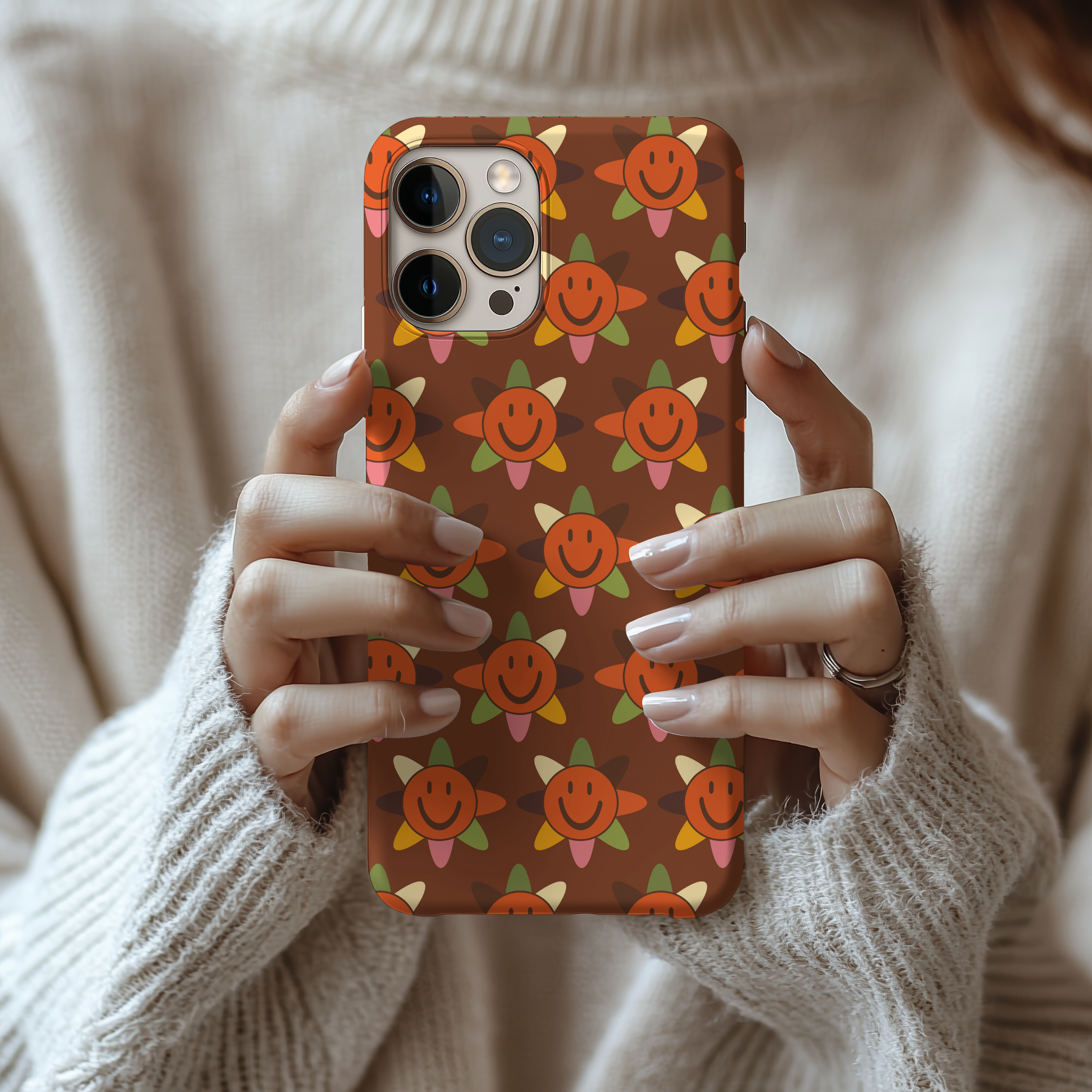 Orange Smiley Face Tough Impact Resistant iPhone Samsung Motivation Case