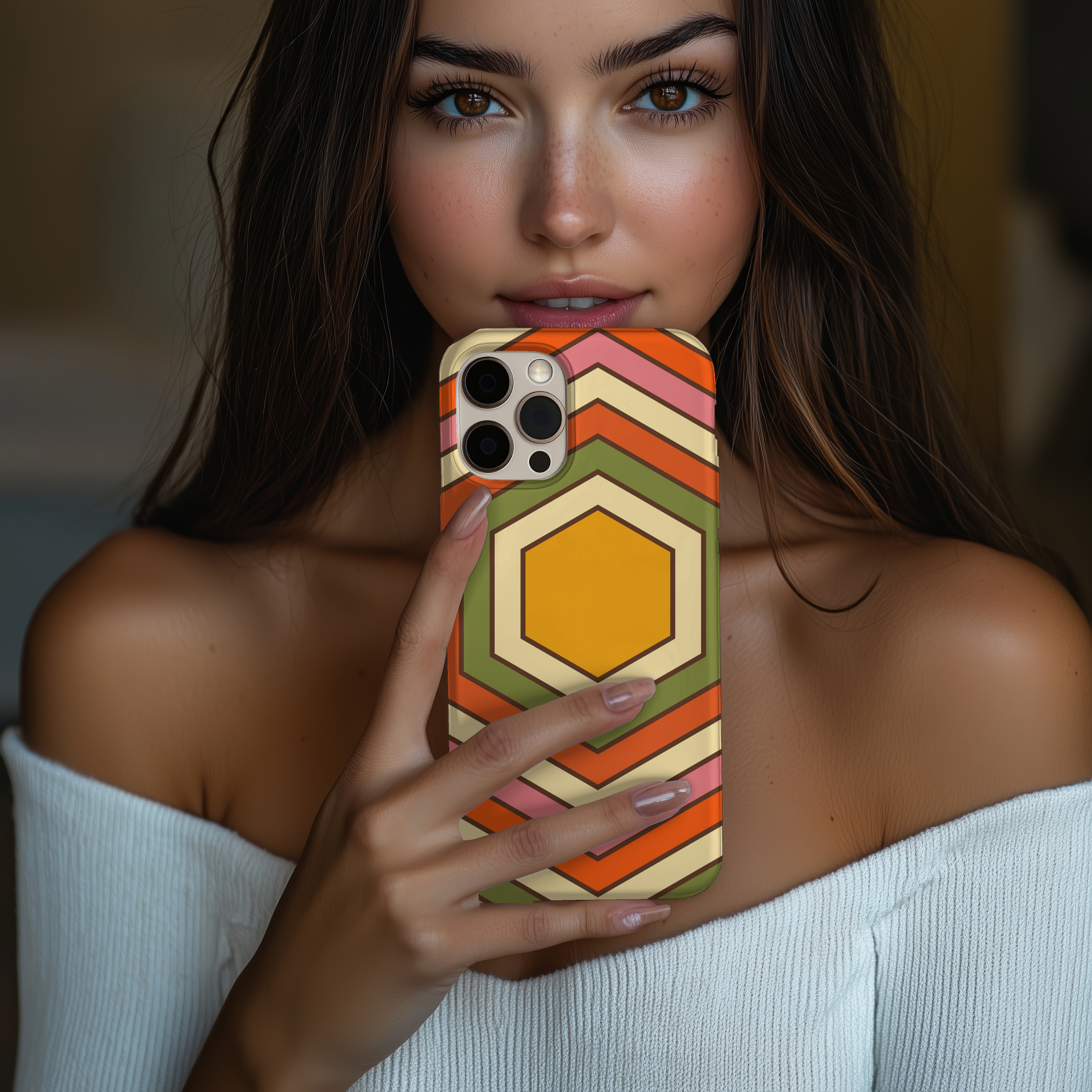 Retro Geometric Tough Impact Resistant iPhone Samsung Case Vibrant Hexagon Design