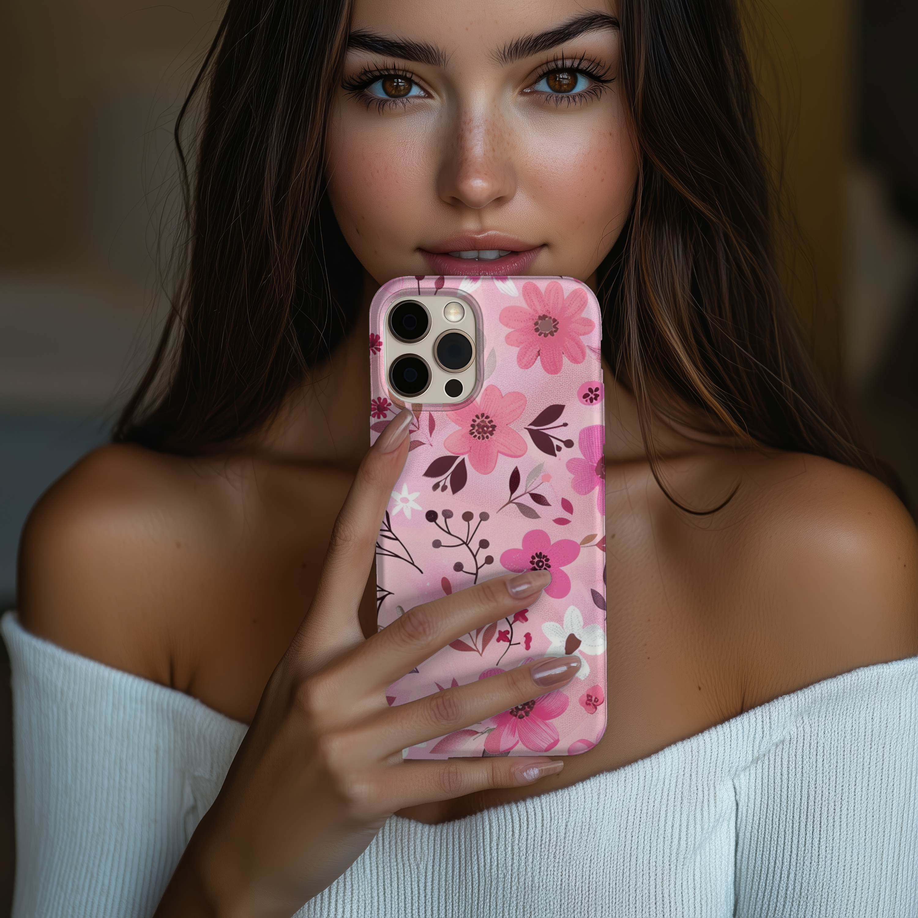Pink Floral Tough Impact Resistant iPhone Samsung Case Pink Flower Design, Durable Protection for Girls