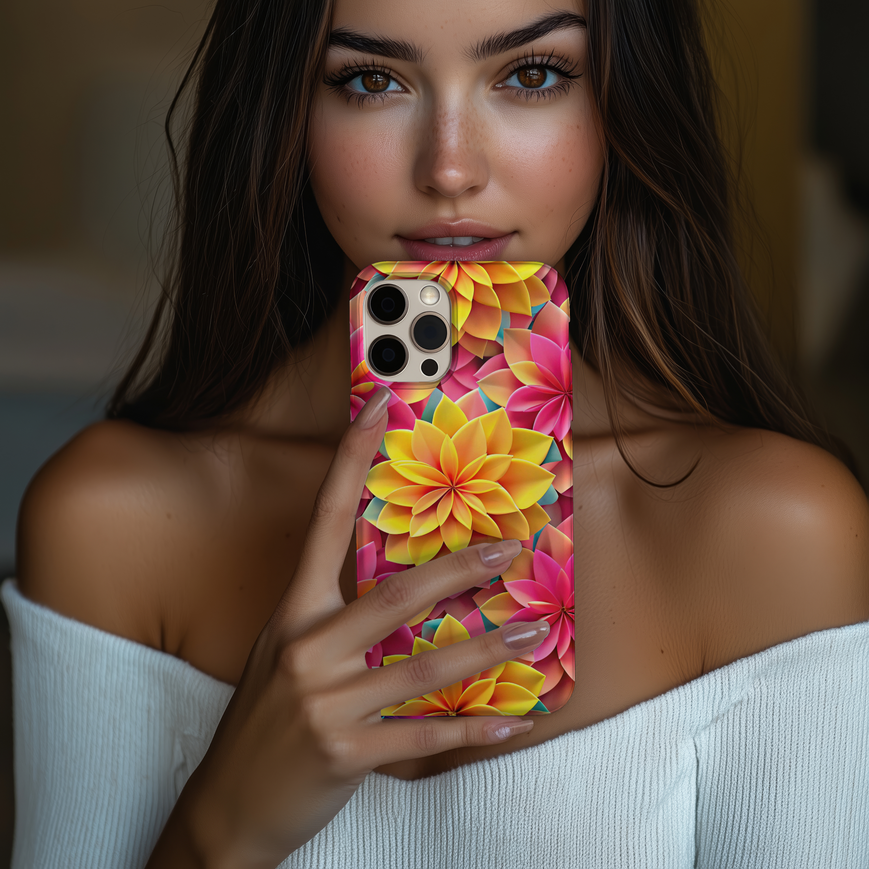 Vibrant Yellow & Pink Floral Tough Impact Resistant iPhone Samsung Case Durable Protection with Bright Flower Design